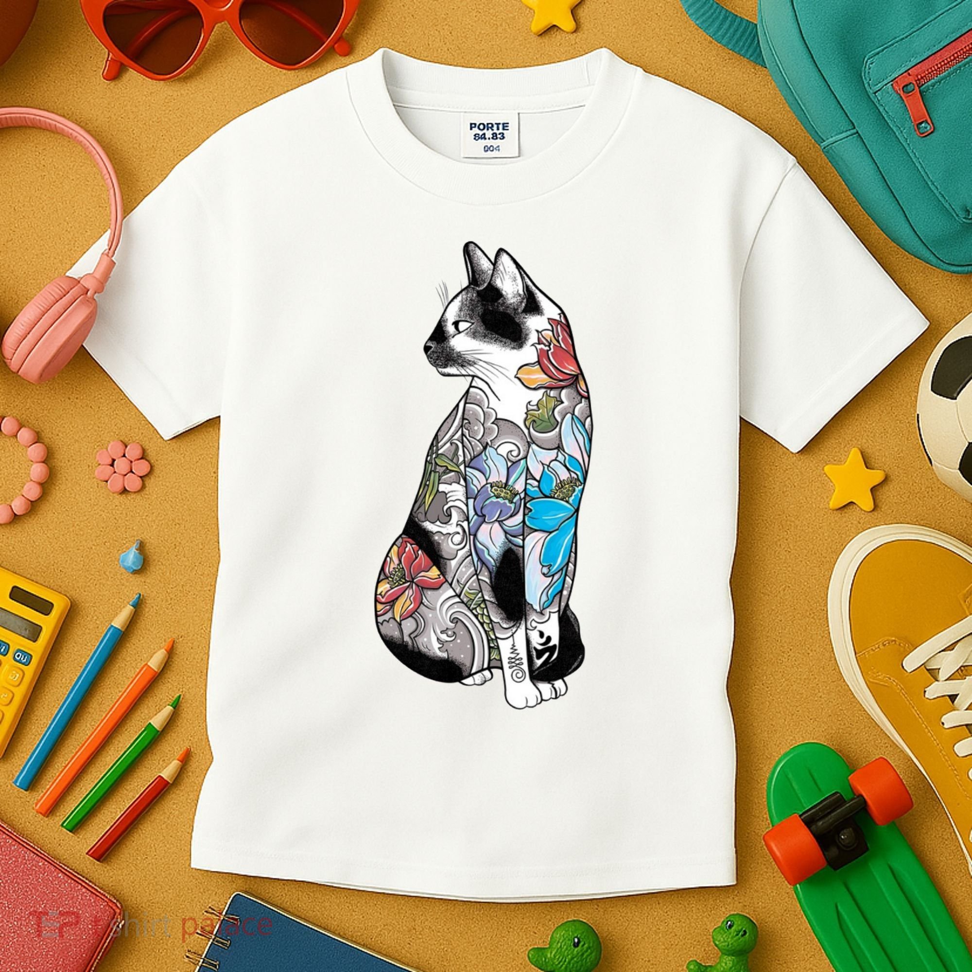 Cat In Lotus Tattoo Kids T-Shirt
