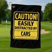 Caution I Like To Talk About Cars Gift Car Lover Gift Golf Towel thumb 1