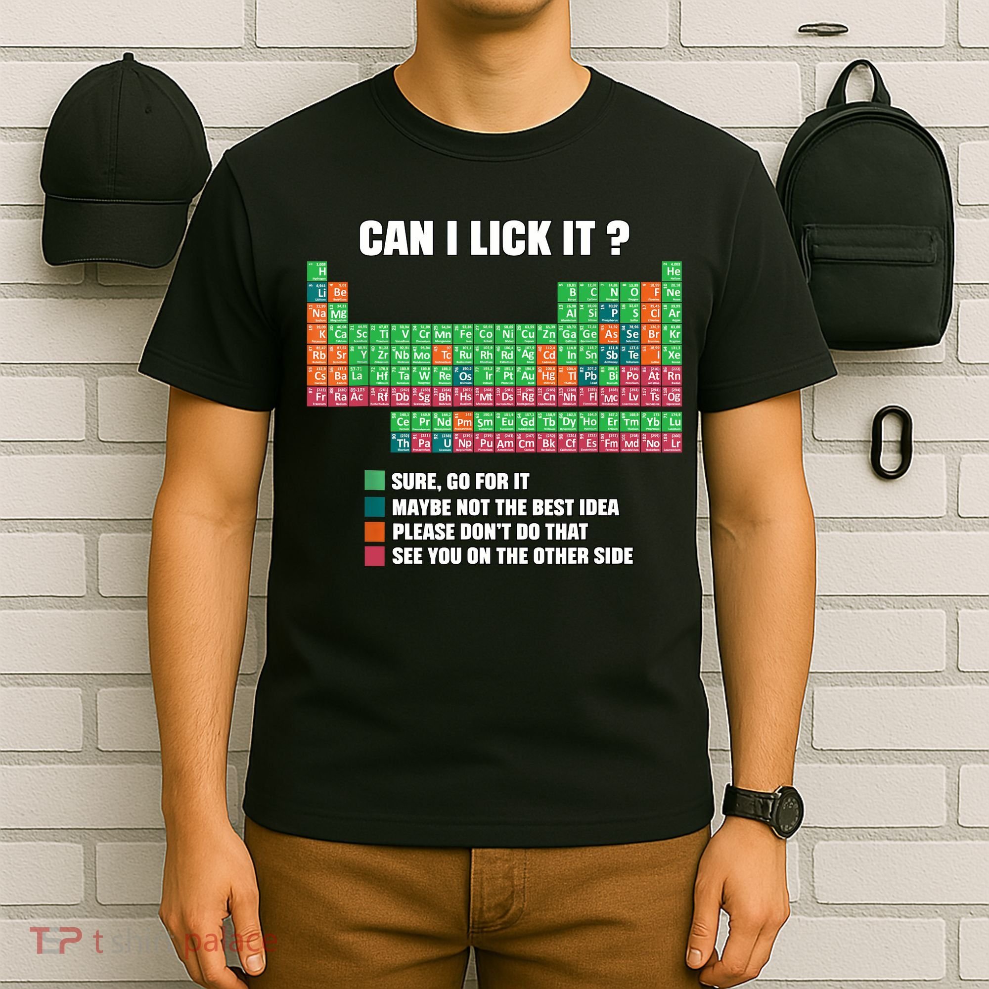 Can I Lick It Periodic Table Boy Girl Teacher Student  T-Shirt