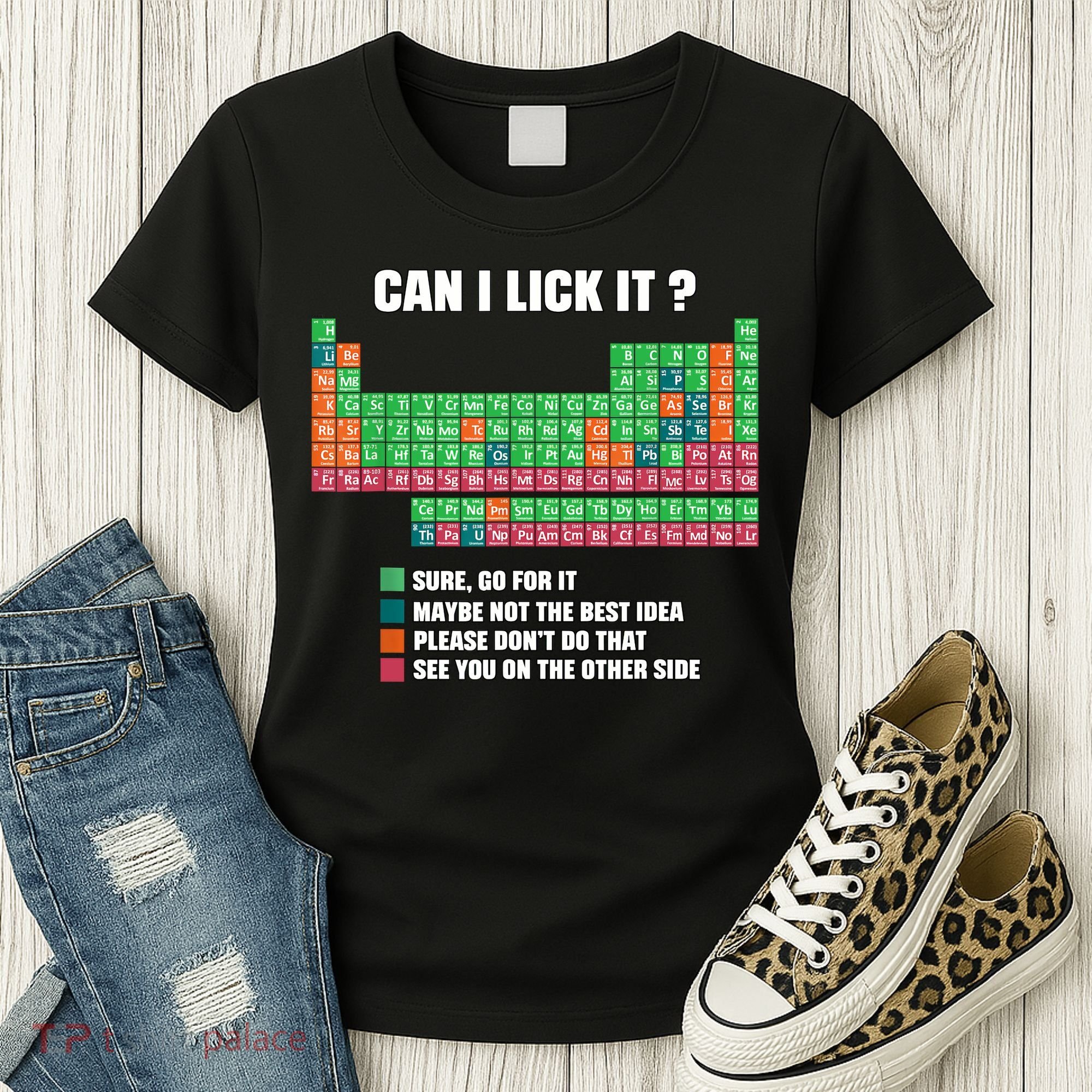 Can I Lick It Periodic Table Boy Girl Teacher Student  Women's T-Shirt