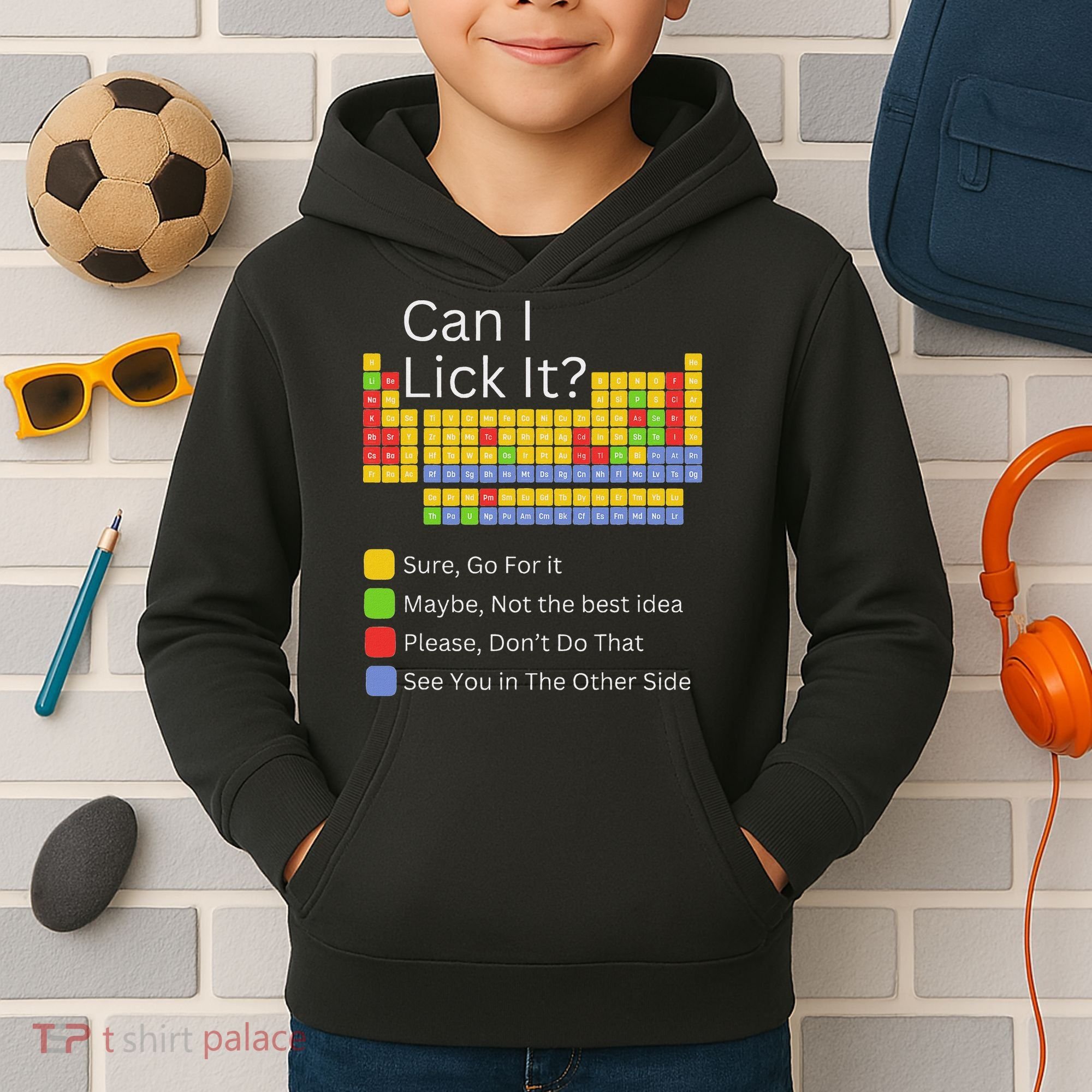Can I Lick It Funny 100 Days Of School Periodic Table Kids Hoodie