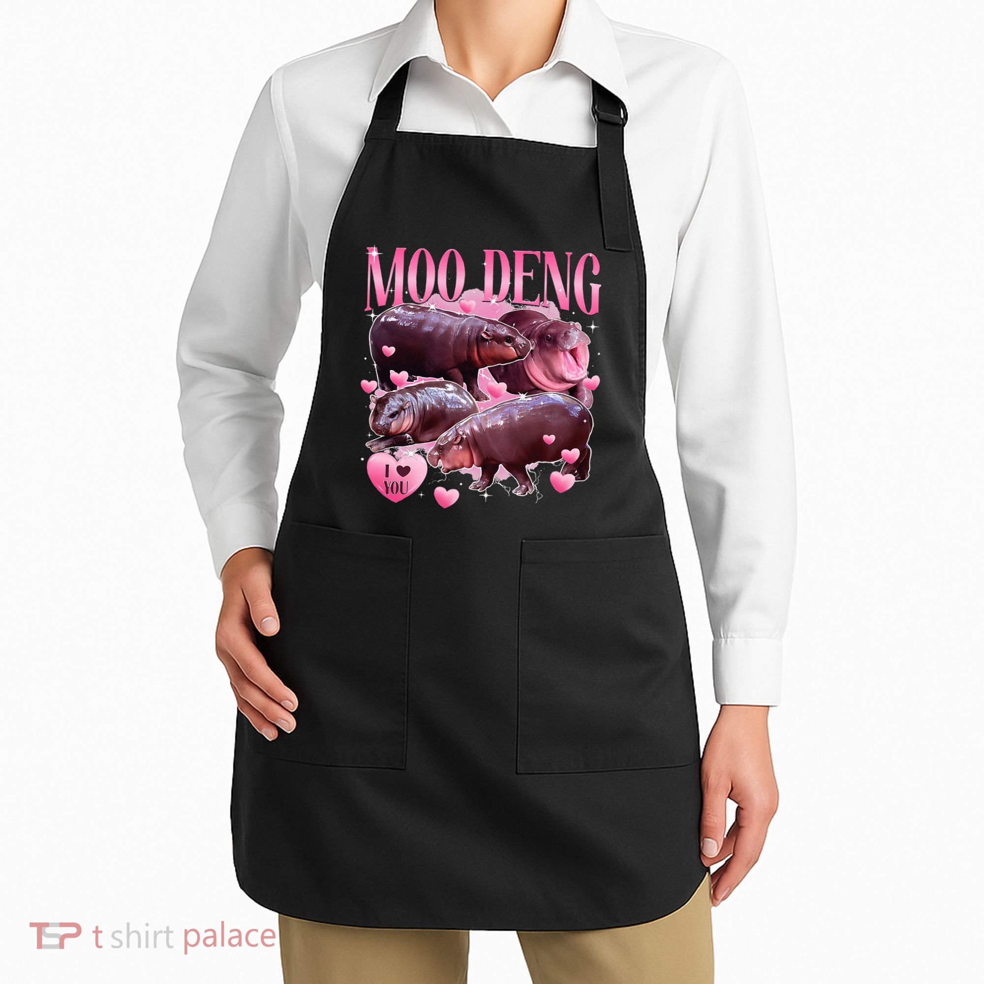 Cute I Love Moo Deng Baby Hippo Moo Deng I Heart Moo Deng Apron