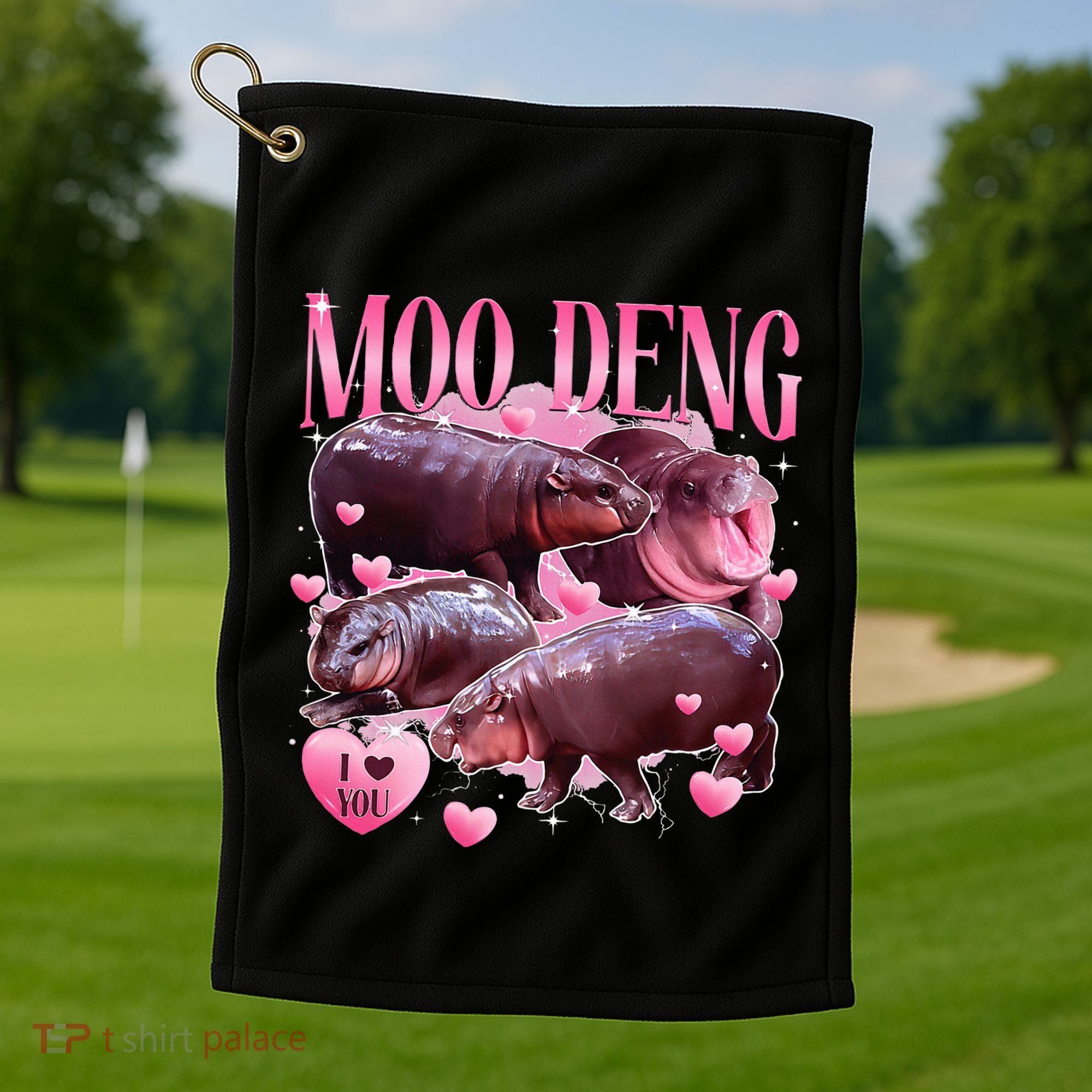 Cute I Love Moo Deng Baby Hippo Moo Deng I Heart Moo Deng Golf Towel