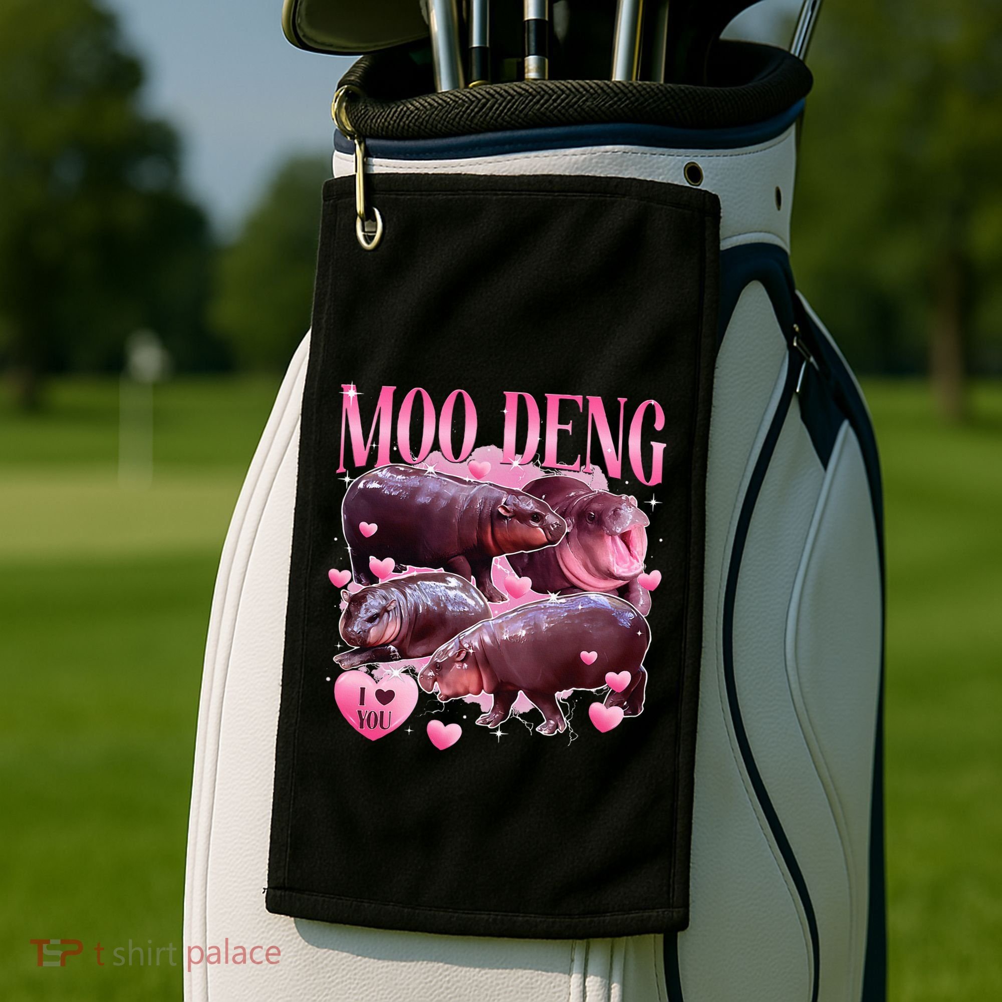 Cute I Love Moo Deng Baby Hippo Moo Deng I Heart Moo Deng Golf Towel