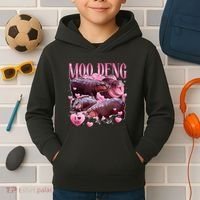 Cute I Love Moo Deng Baby Hippo Moo Deng I Heart Moo Deng Kids Hoodie thumb 2