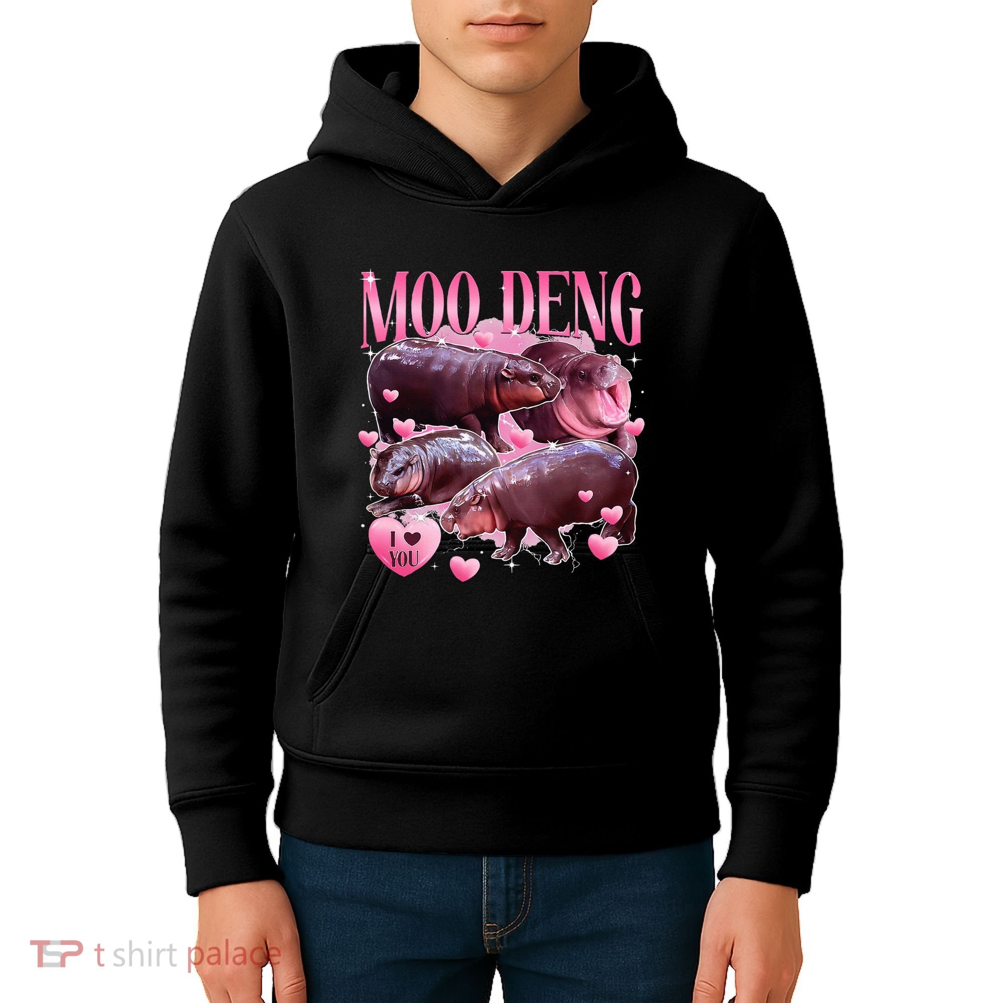 Cute I Love Moo Deng Baby Hippo Moo Deng I Heart Moo Deng Kids Hoodie