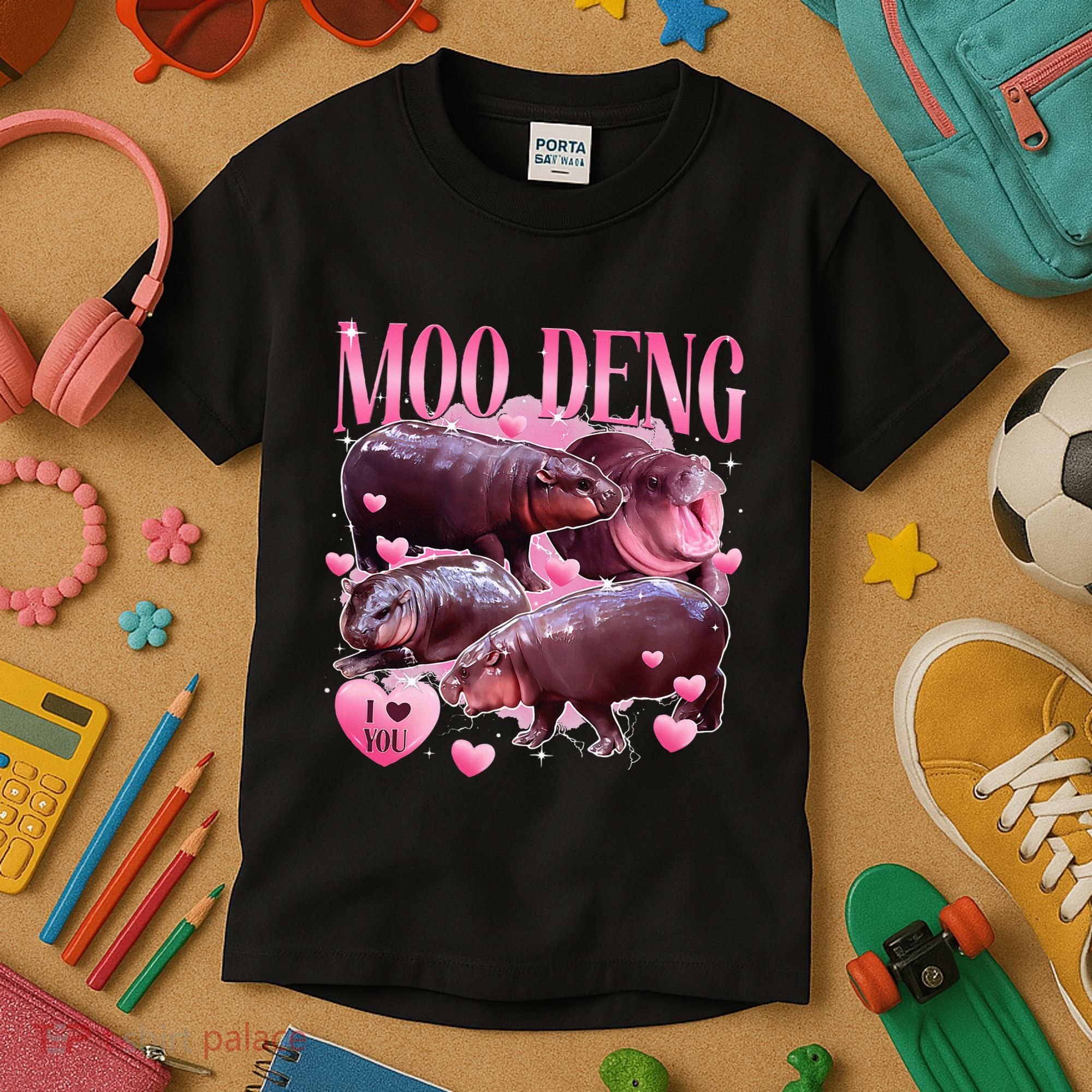 Cute I Love Moo Deng Baby Hippo Moo Deng I Heart Moo Deng Kids T-Shirt