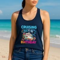 Cruising Into My 4th Birthday Trip Cruise Birthday Vacation Women's Tank Top thumb 2