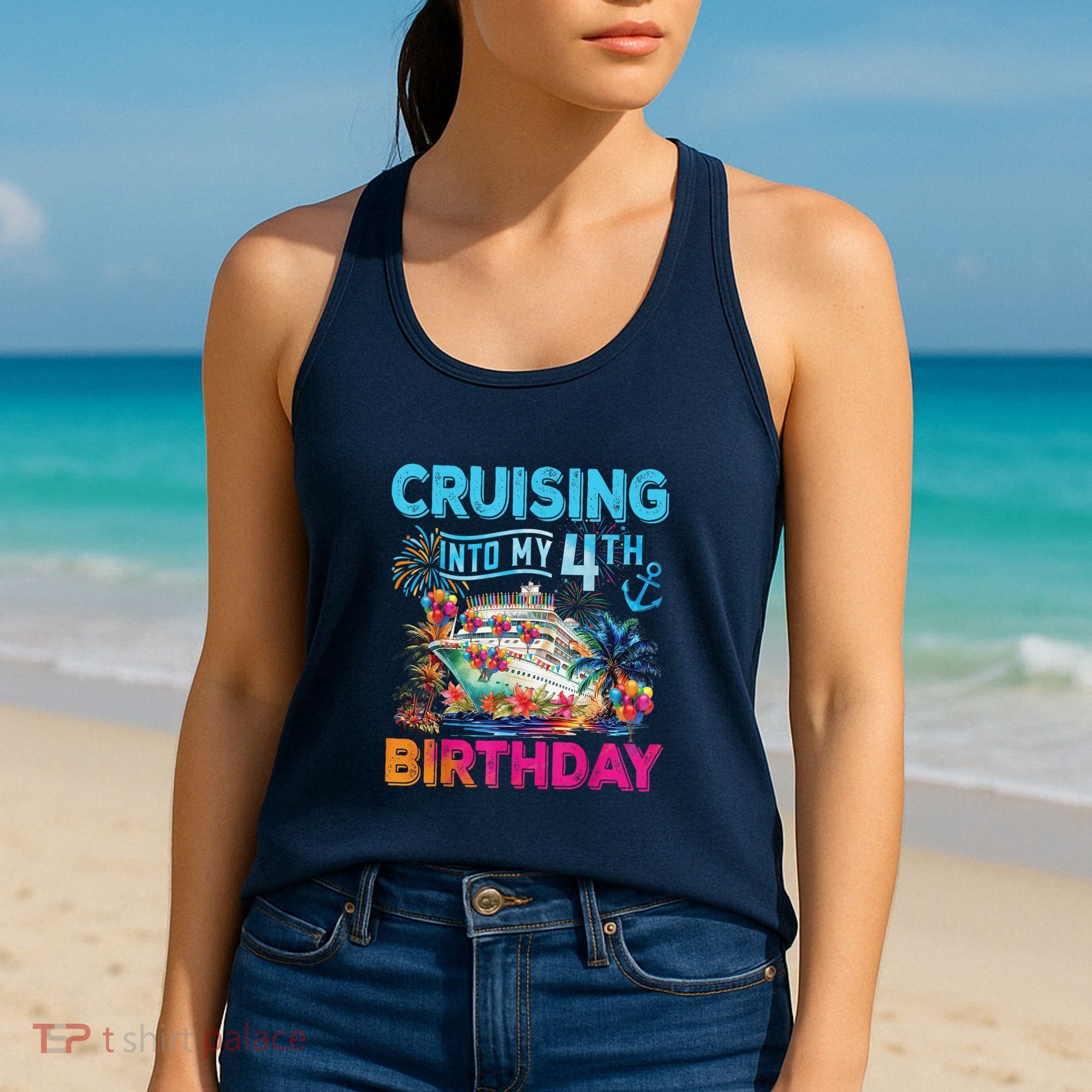 Cruising Into My 4th Birthday Trip Cruise Birthday Vacation Women's Tank Top