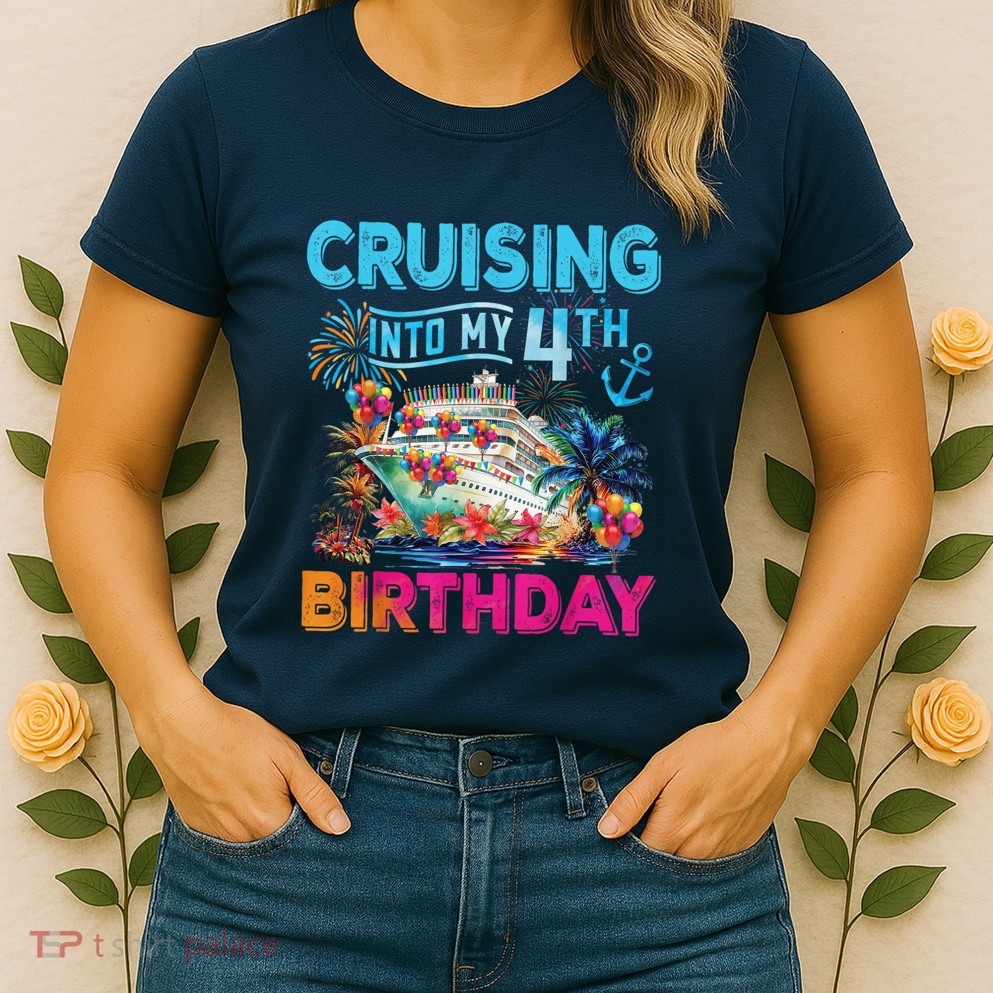 Cruising Into My 4th Birthday Trip Cruise Birthday Vacation Women's T-Shirt