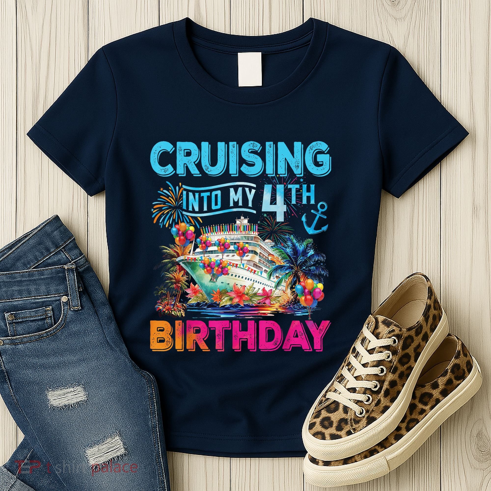 Cruising Into My 4th Birthday Trip Cruise Birthday Vacation Women's T-Shirt