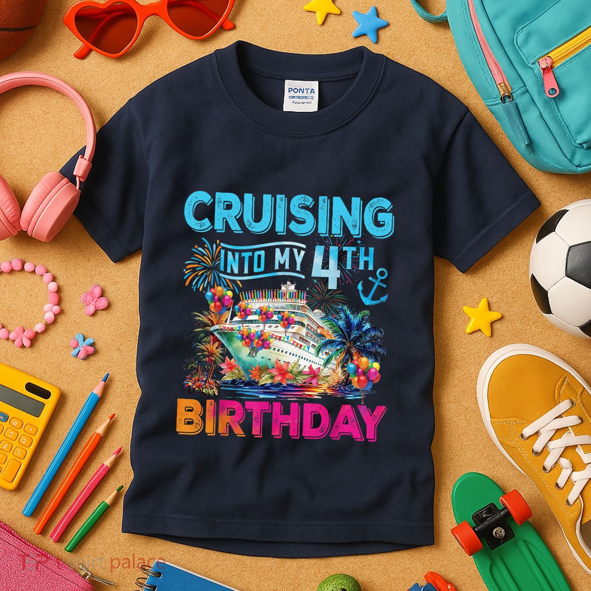 Cruising Into My 4th Birthday Trip Cruise Birthday Vacation Kids T-Shirt