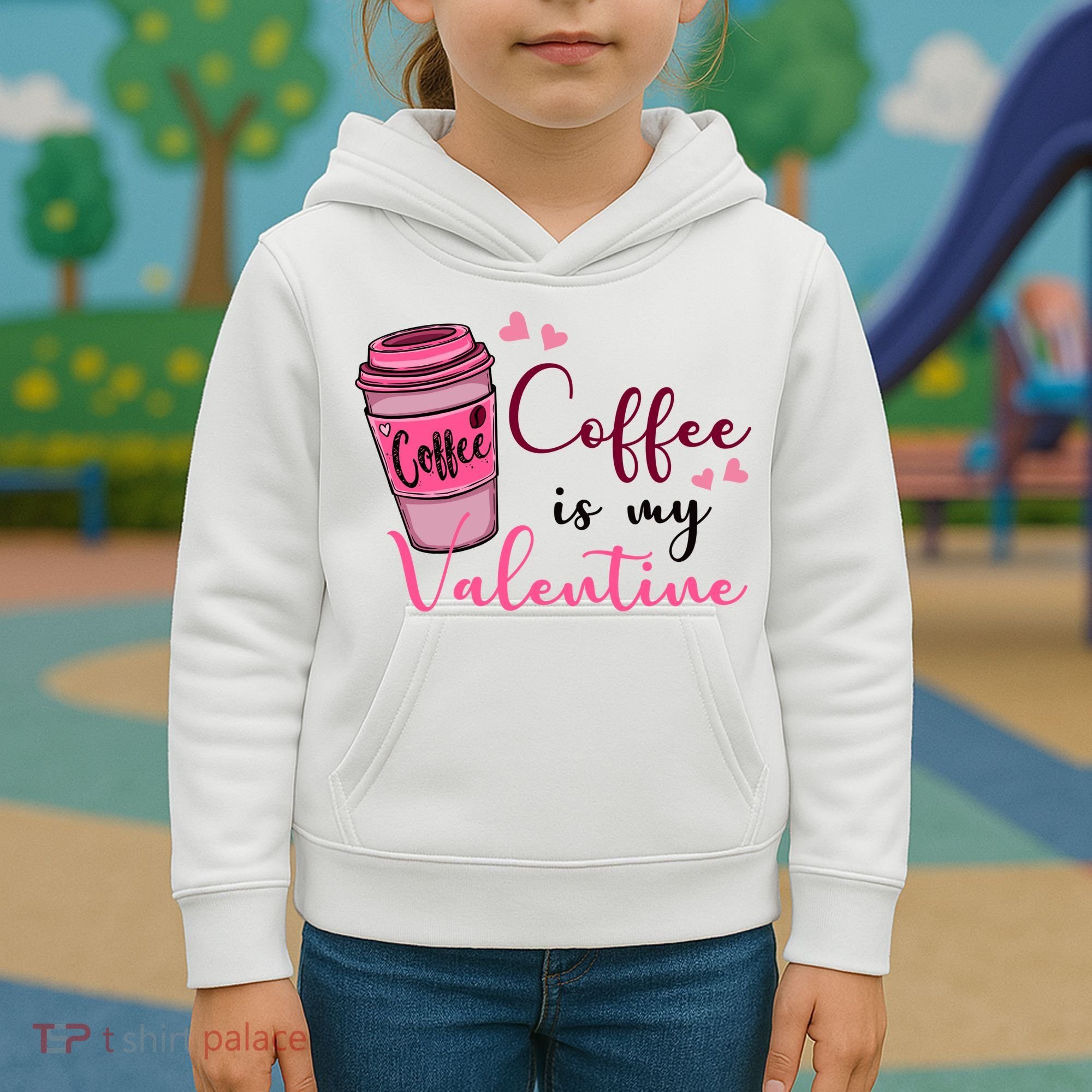 Coffee Is My Valentine Cute Coffee Lover Kids Hoodie