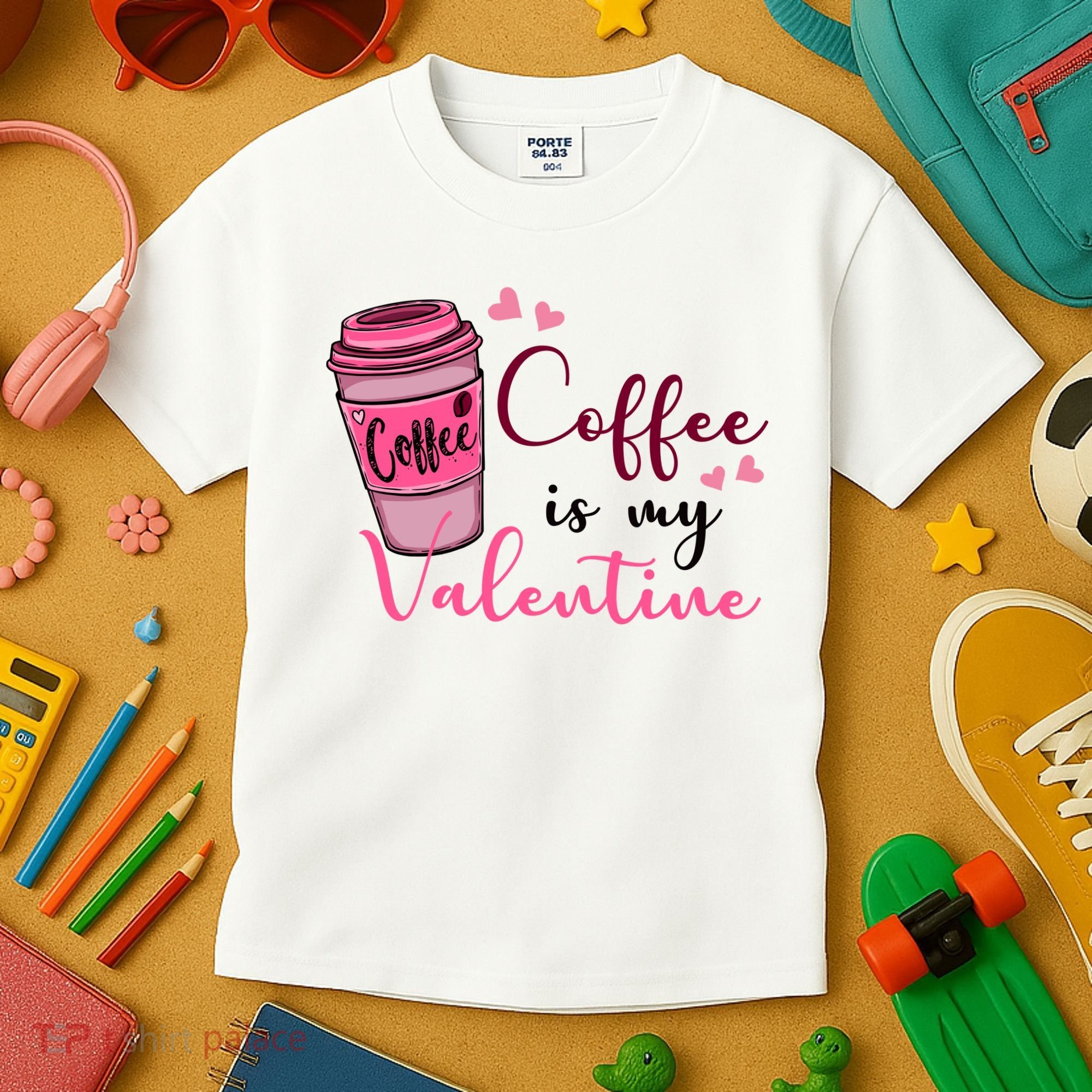 Coffee Is My Valentine Cute Coffee Lover Kids T-Shirt