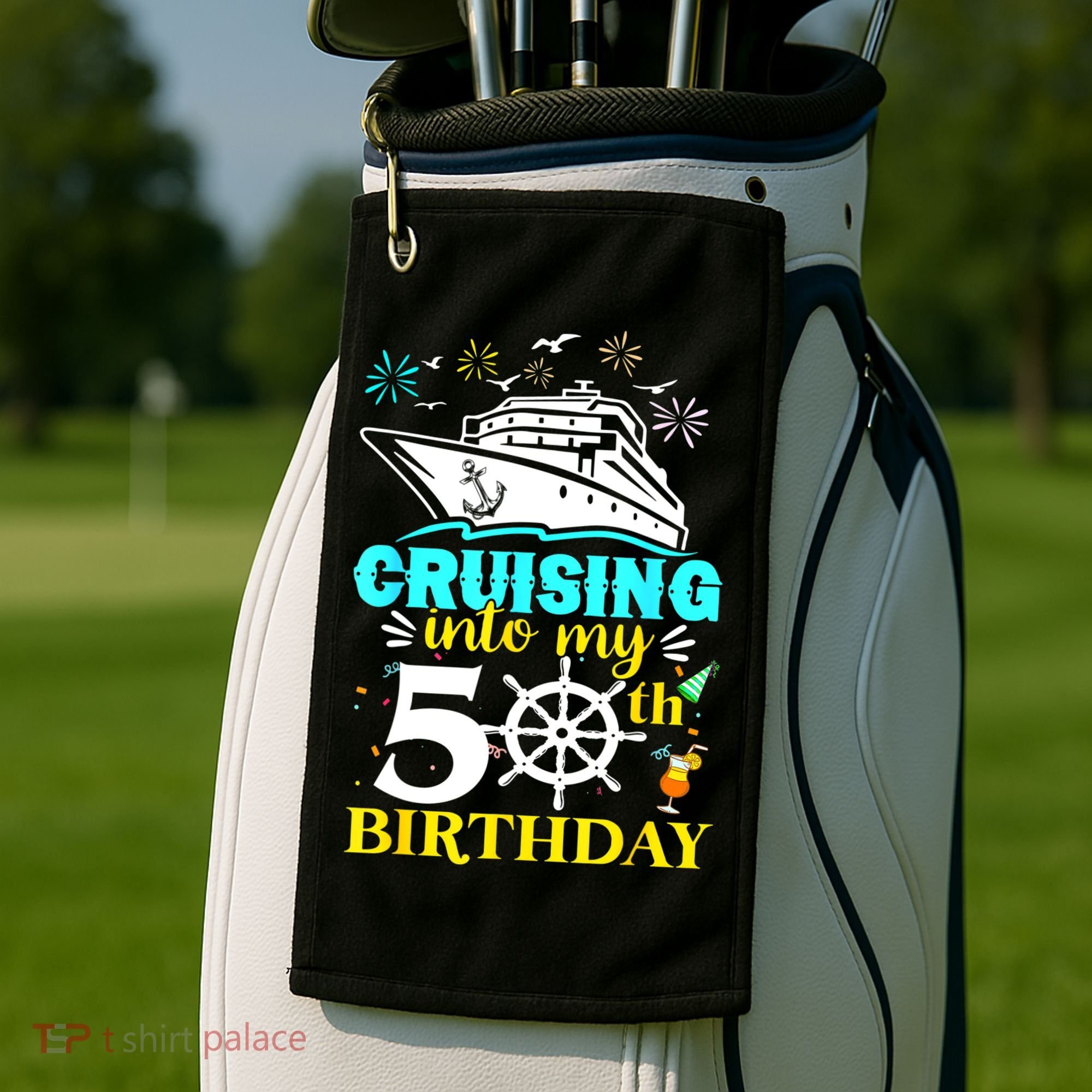 Cruising Into My 50th Birthday 50 Year Old Cruise Birthday Golf Towel