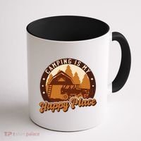 Camping Is My Happy Place Retro Coffee Mug thumb 1