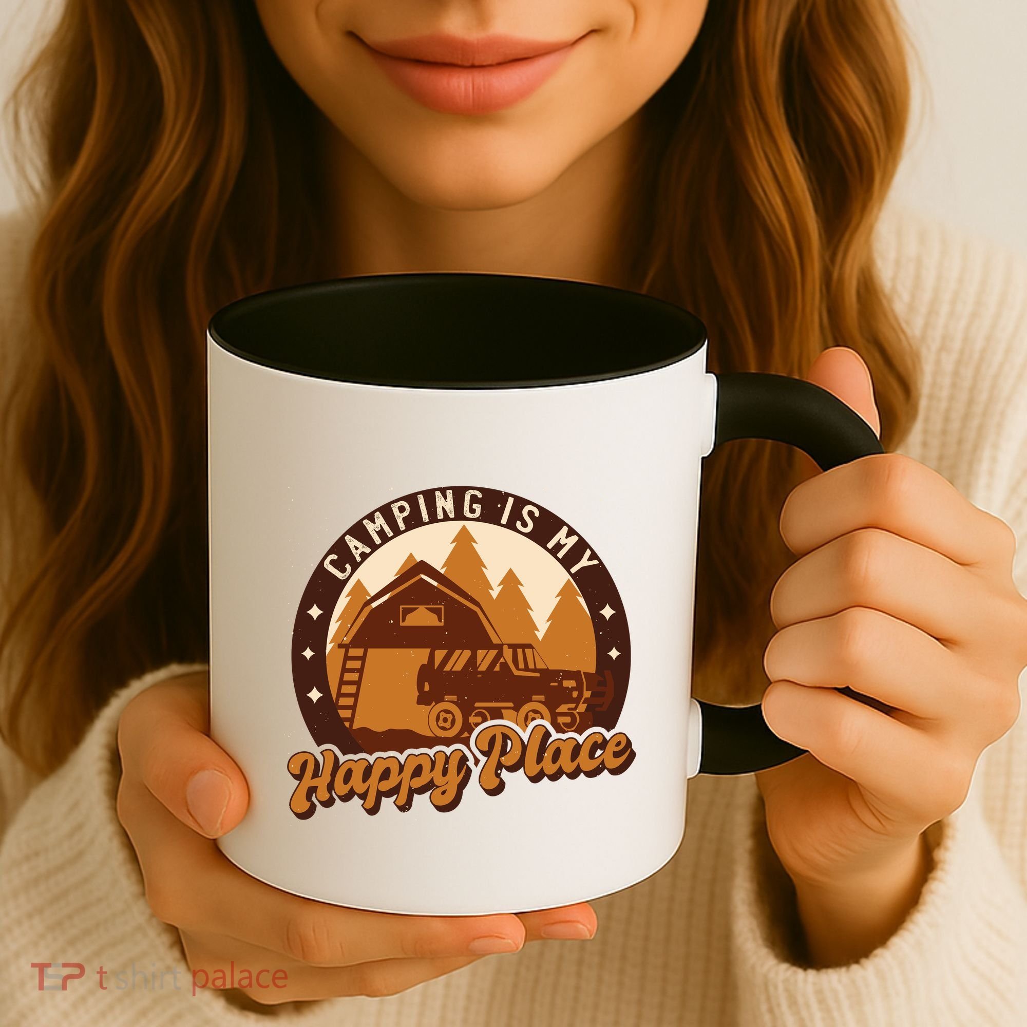 Camping Is My Happy Place Retro Coffee Mug
