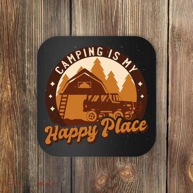 Camping Is My Happy Place Retro Coaster