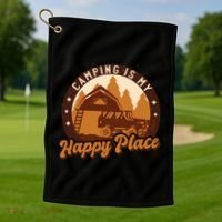Camping Is My Happy Place Retro Golf Towel thumb 1