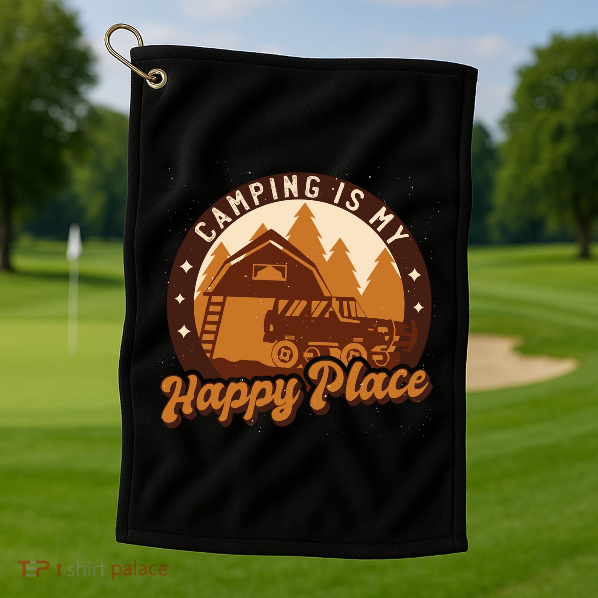 Camping Is My Happy Place Retro Golf Towel