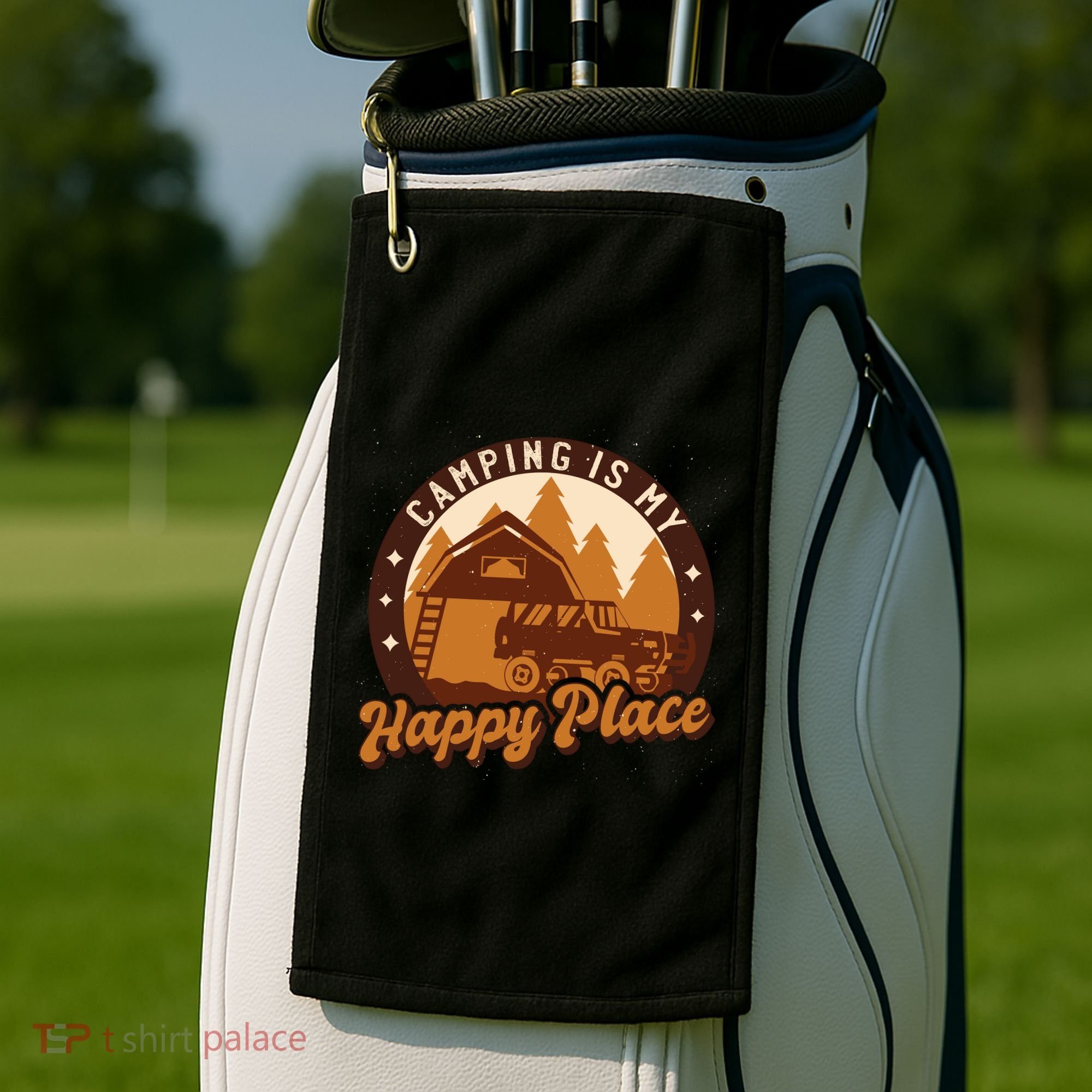 Camping Is My Happy Place Retro Golf Towel