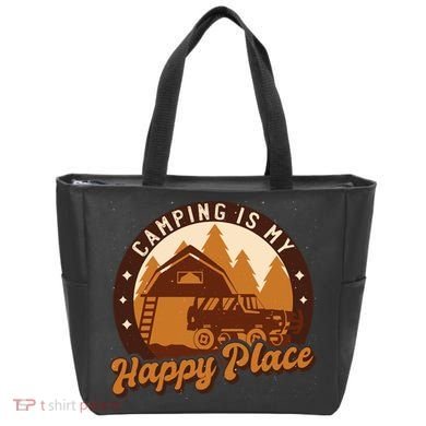 Camping Is My Happy Place Retro Tote Bag