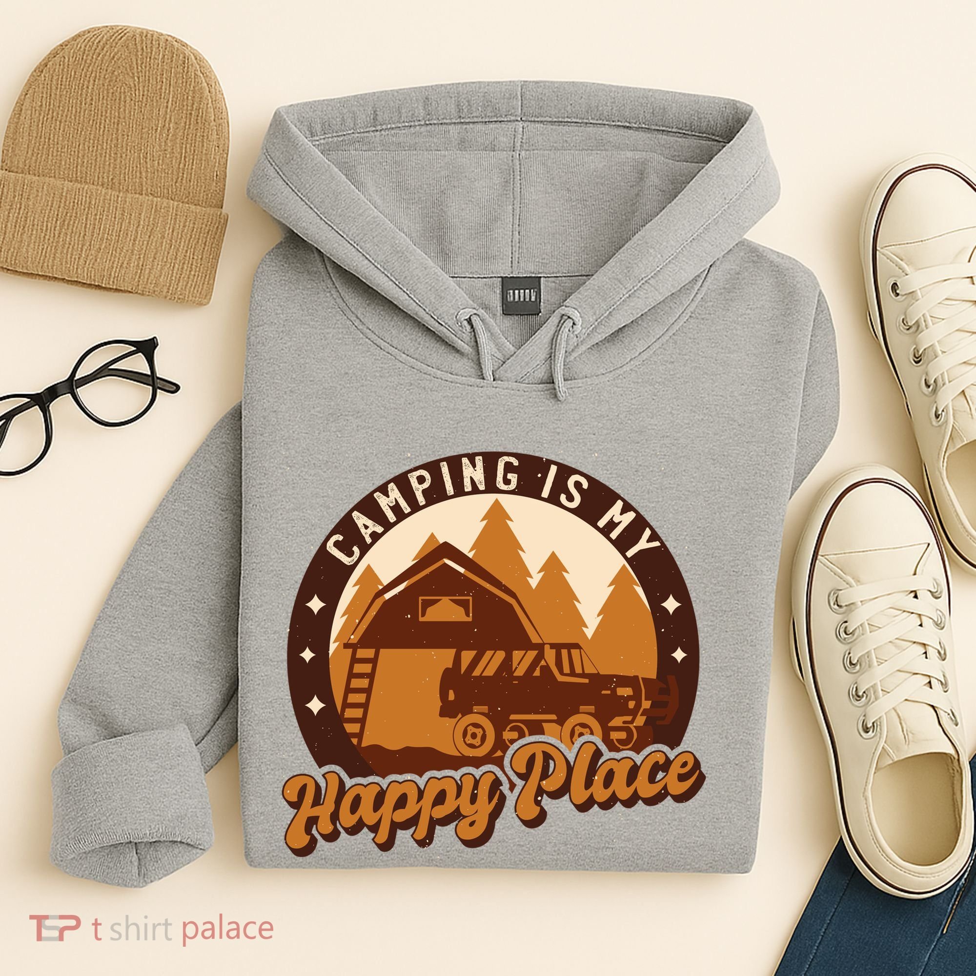 Camping Is My Happy Place Retro Hoodie