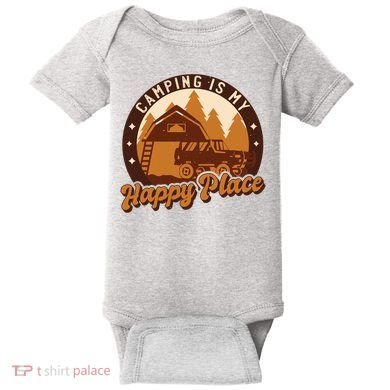 Camping Is My Happy Place Retro Baby Bodysuit