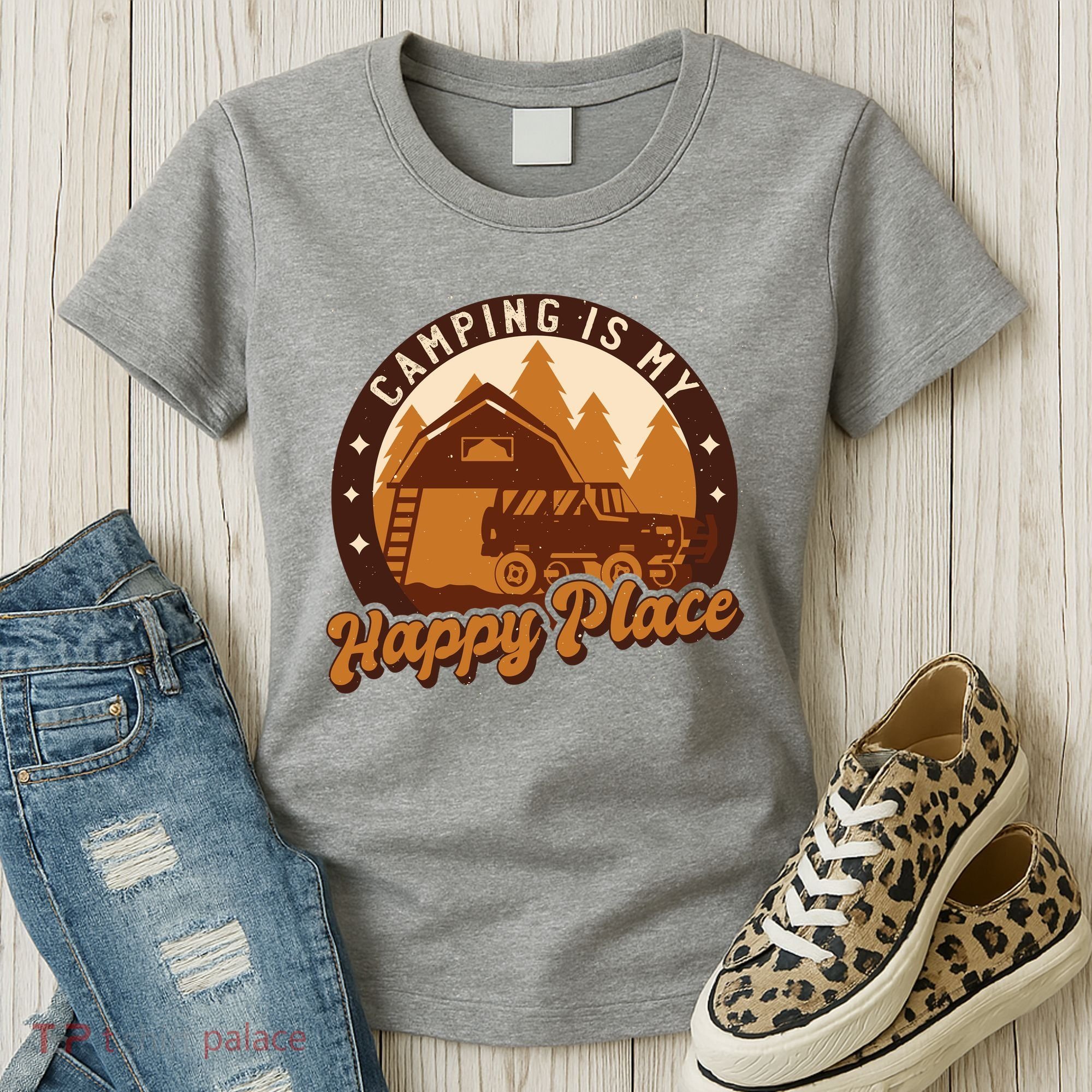 Camping Is My Happy Place Retro Women's T-Shirt
