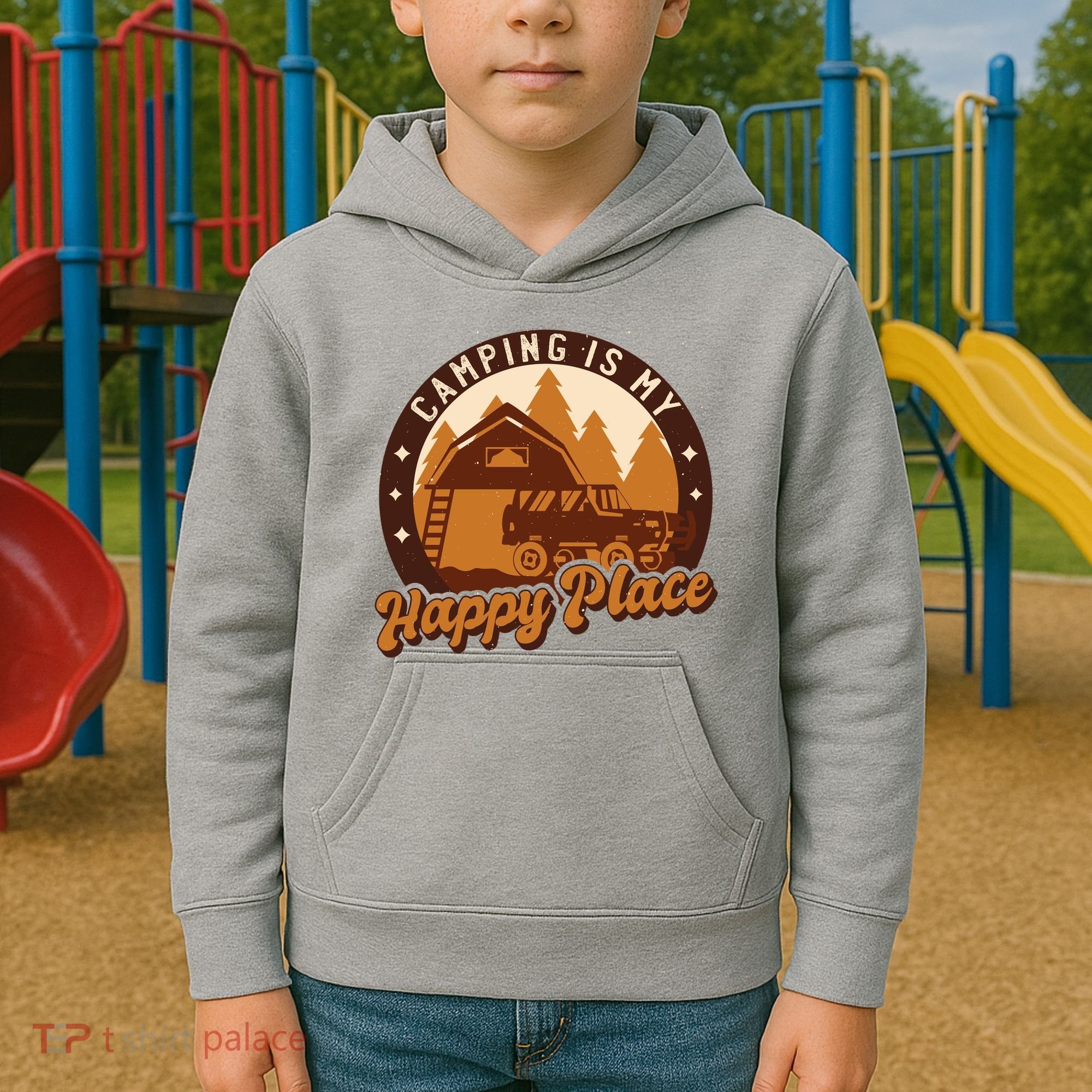 Camping Is My Happy Place Retro Kids Hoodie
