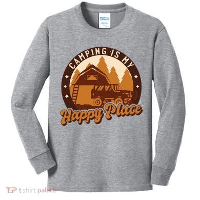 Camping Is My Happy Place Retro Kids Long Sleeve Shirt