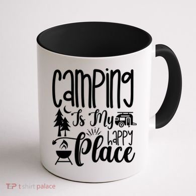 Camping Is My Happy Place Funny Camping Coffee Mug back