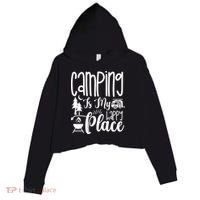 Camping Is My Happy Place Funny Camping Crop Fleece Hoodie thumb 0
