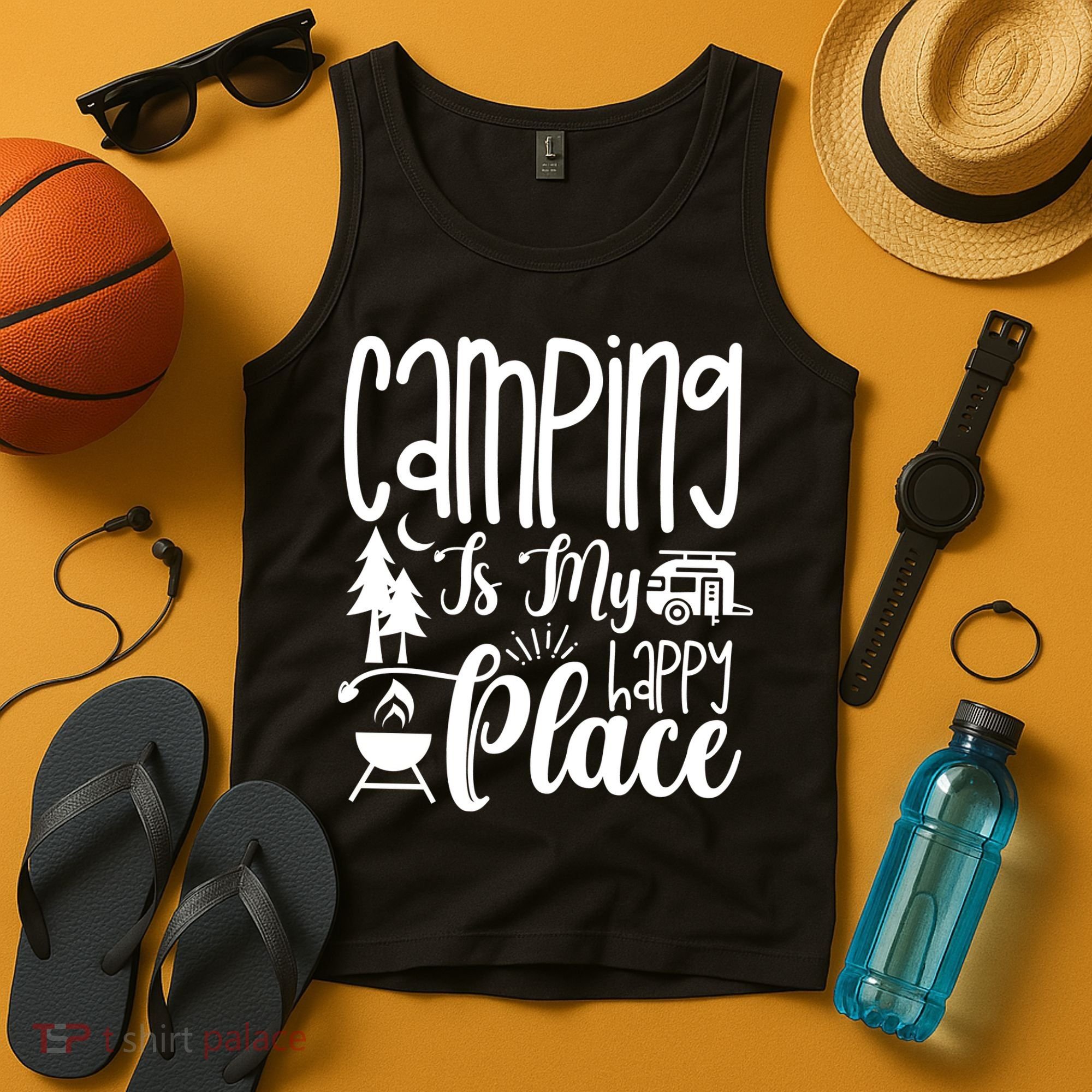 Camping Is My Happy Place Funny Camping Tank Top