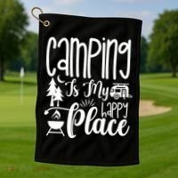 Camping Is My Happy Place Funny Camping Golf Towel thumb 1