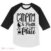 Camping Is My Happy Place Funny Camping Kids Colorblock Raglan Jersey thumb 0