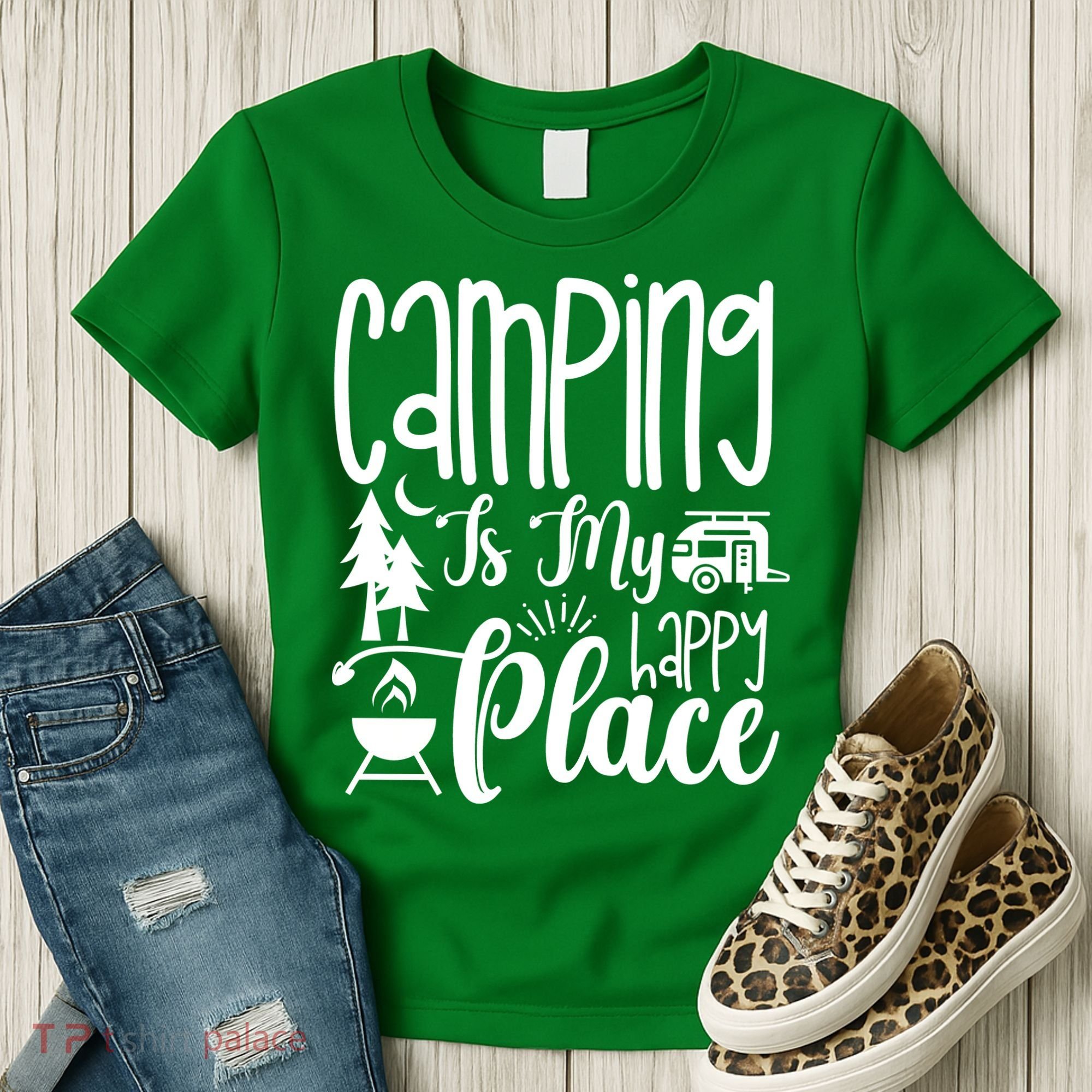 Camping Is My Happy Place Funny Camping Women's T-Shirt