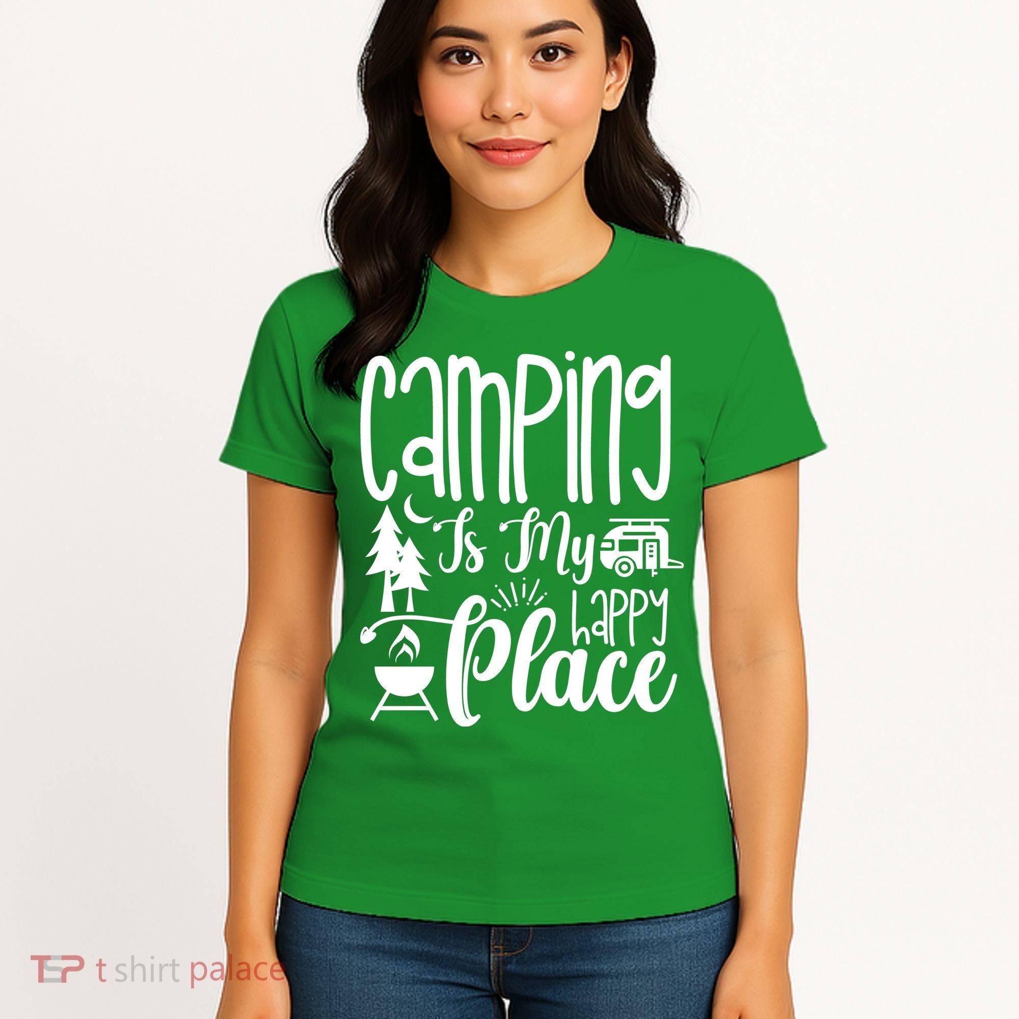 Camping Is My Happy Place Funny Camping Women's T-Shirt