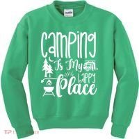Camping Is My Happy Place Funny Camping Kids Sweatshirt thumb 0