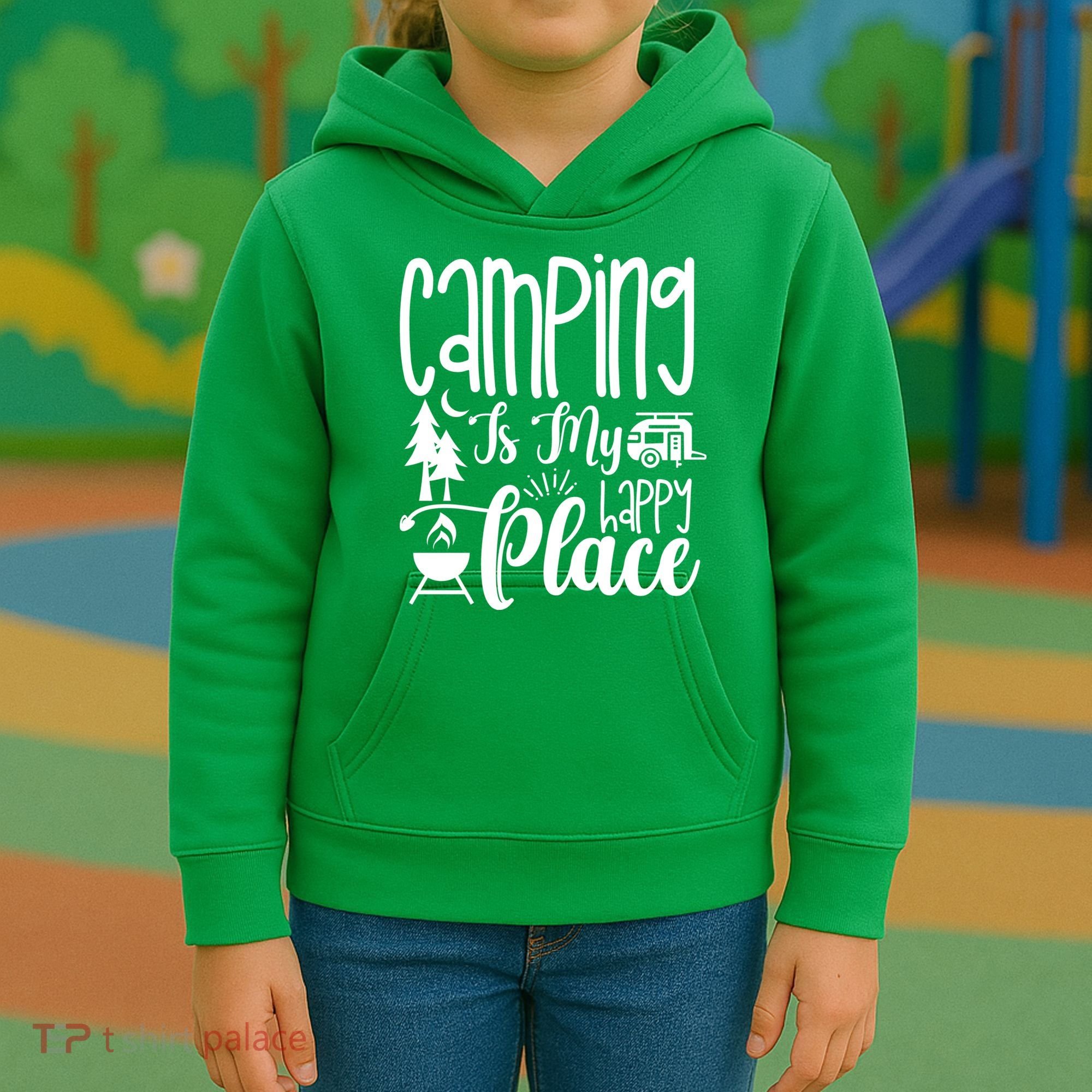 Camping Is My Happy Place Funny Camping Kids Hoodie