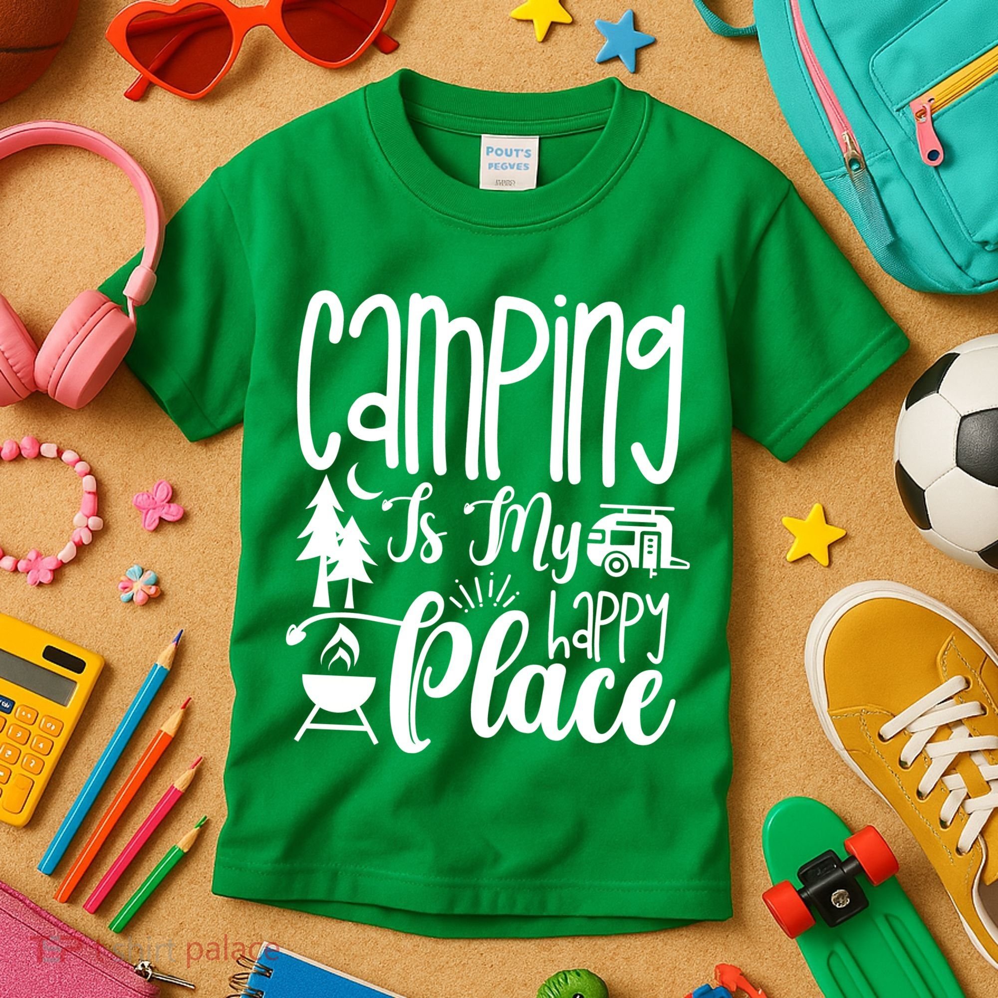 Camping Is My Happy Place Funny Camping Kids T-Shirt