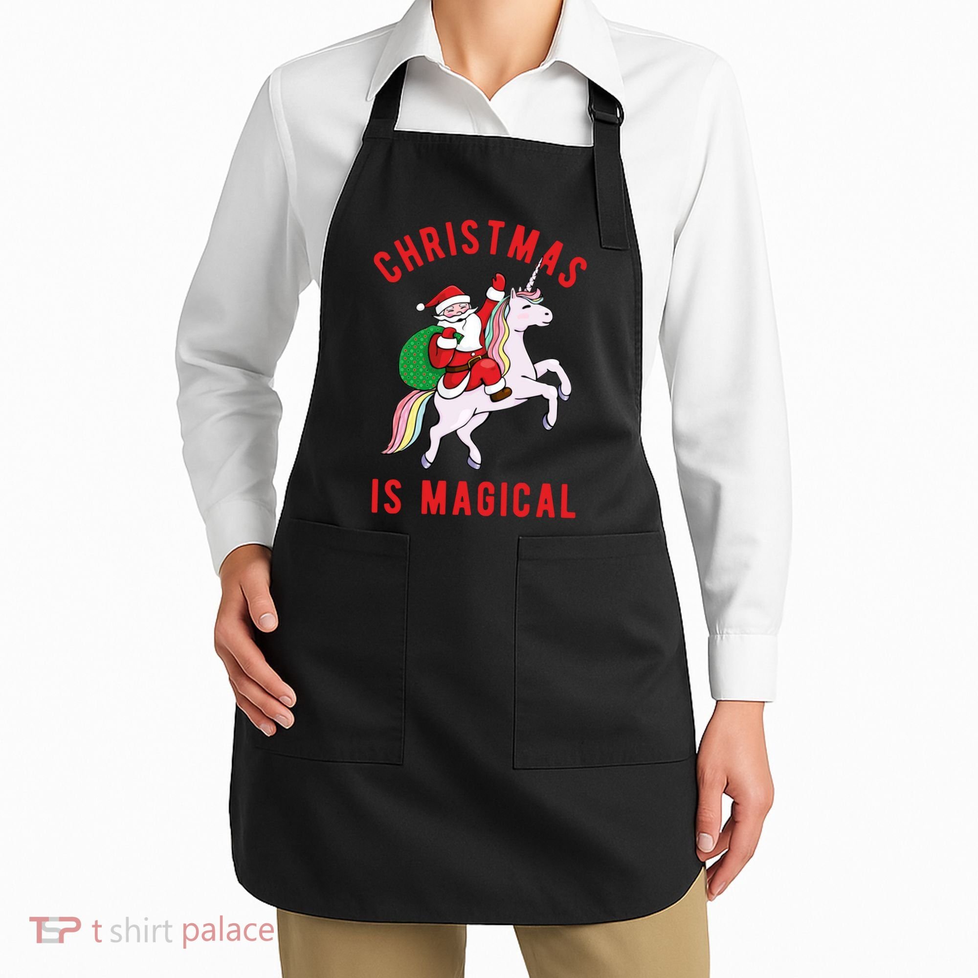 Christmas Is Magical Unicorn Santa Claus Apron