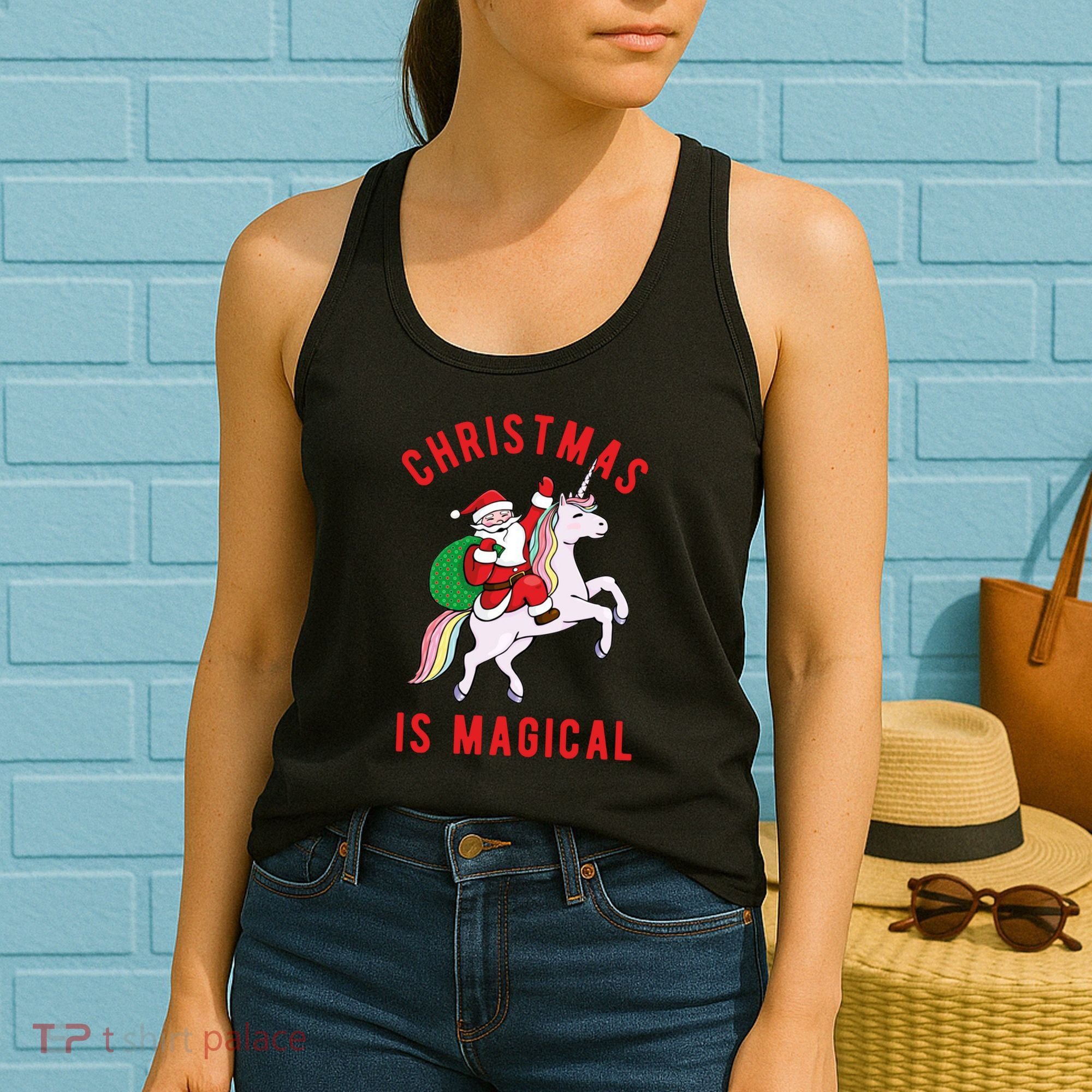 Christmas Is Magical Unicorn Santa Claus Women's Tank Top
