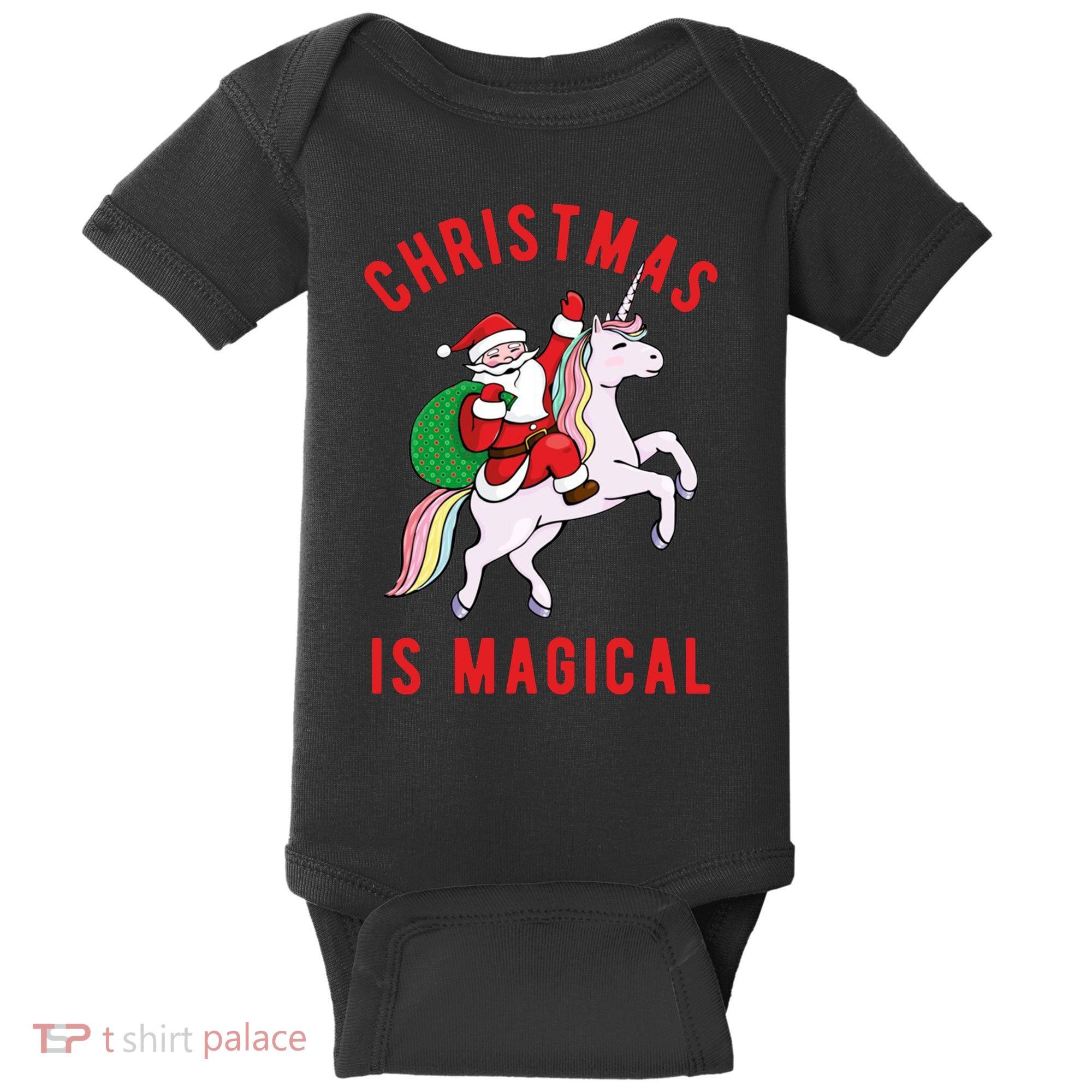 Christmas Is Magical Unicorn Santa Claus Baby Bodysuit