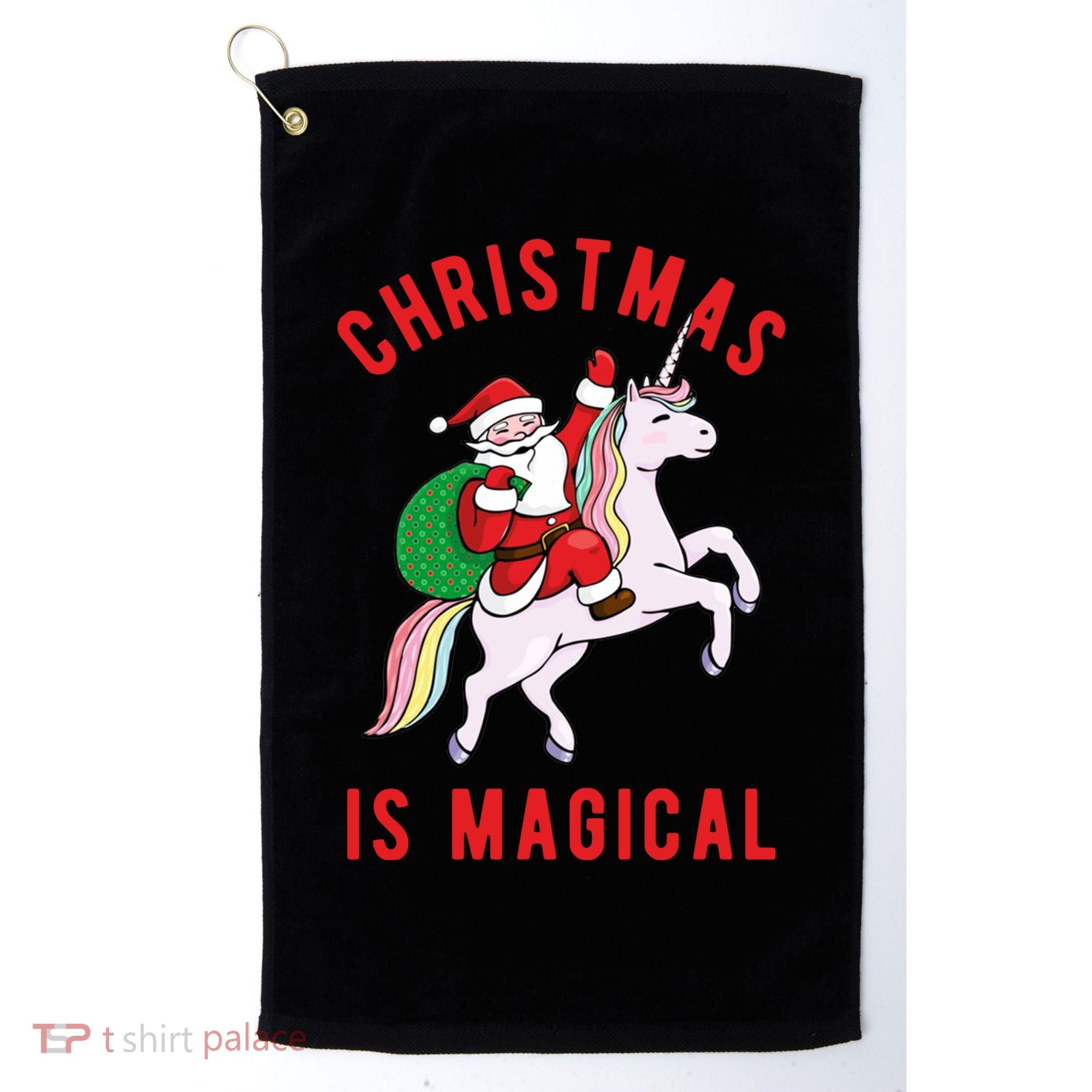 Christmas Is Magical Unicorn Santa Claus Golf Towel