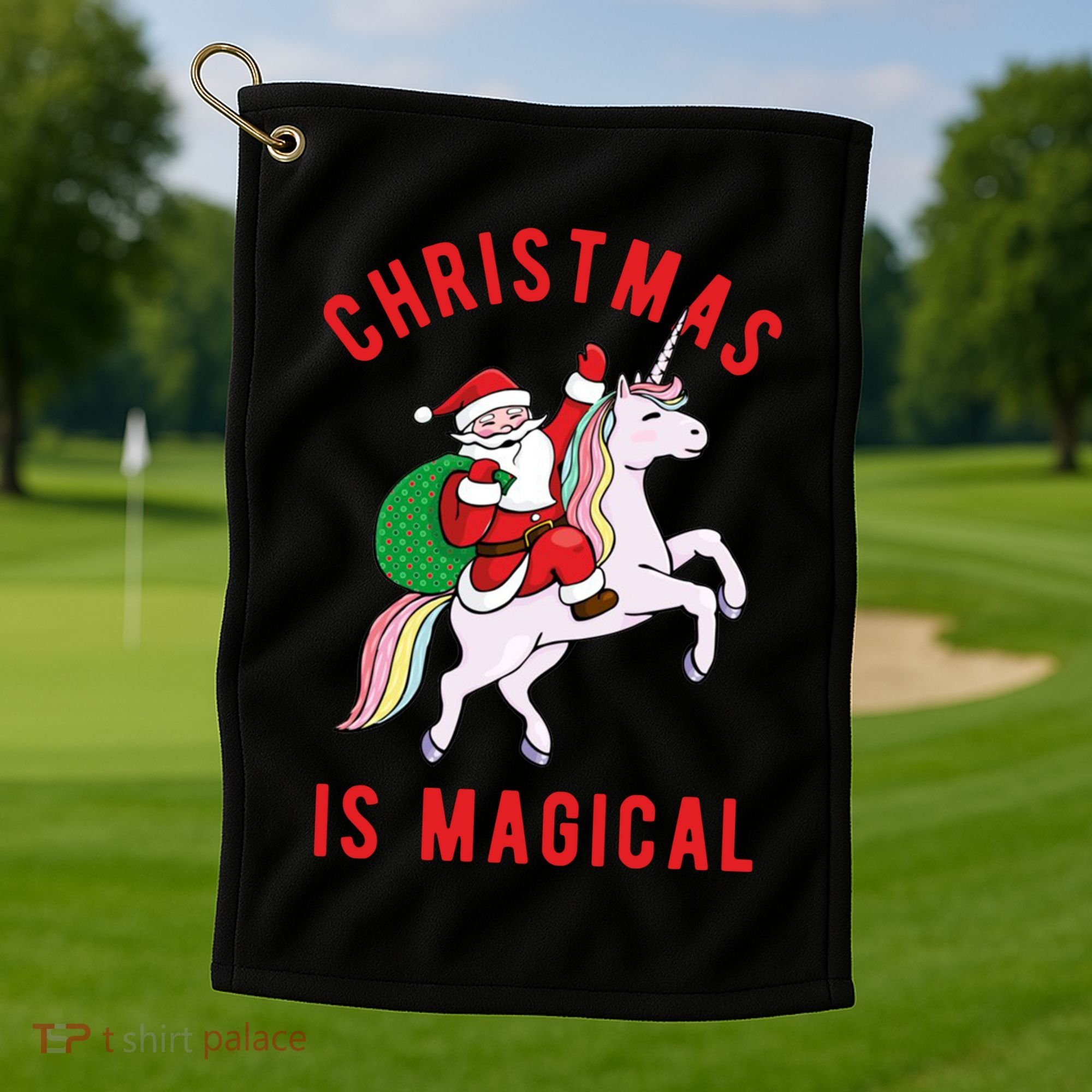 Christmas Is Magical Unicorn Santa Claus Golf Towel