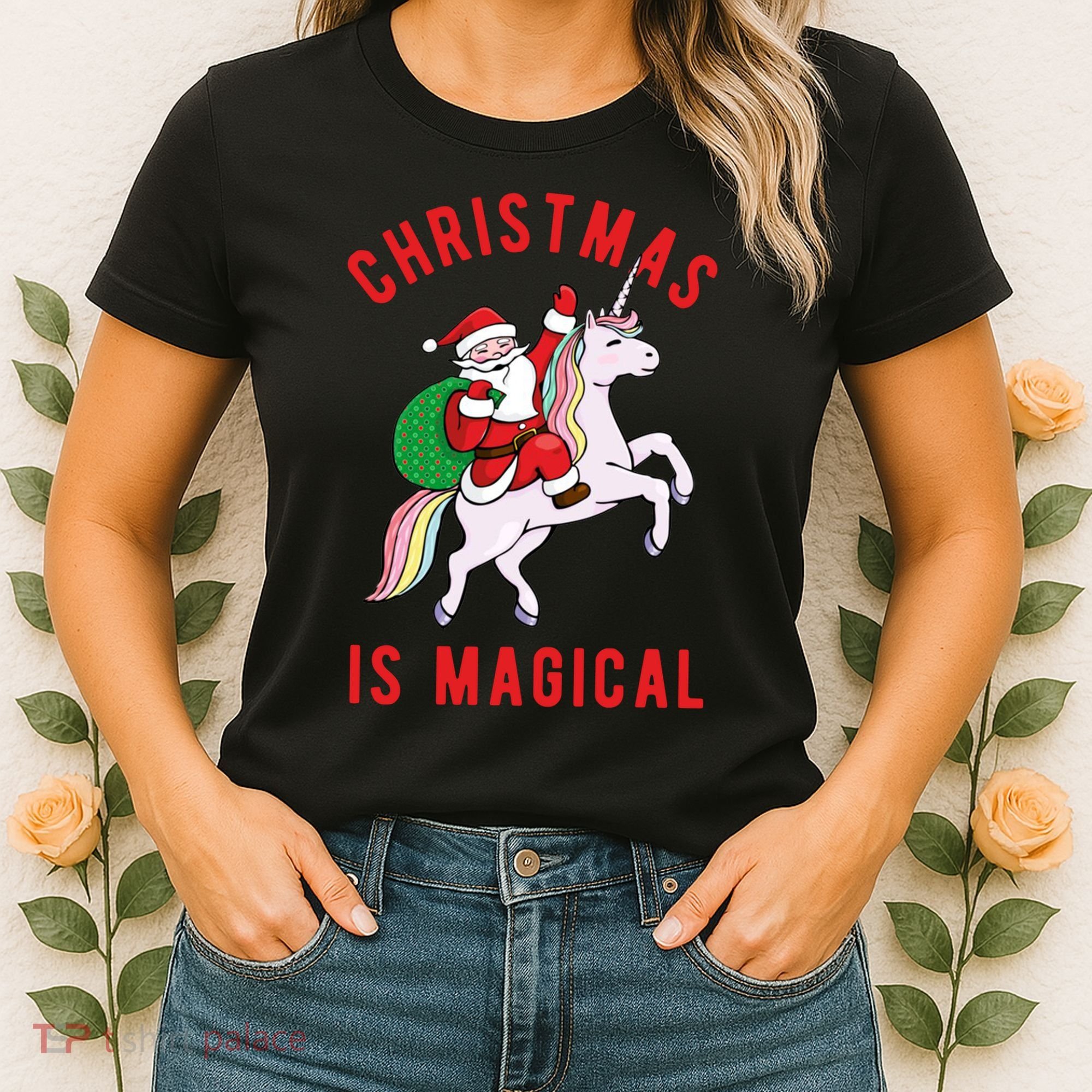 Christmas Is Magical Unicorn Santa Claus Women's T-Shirt