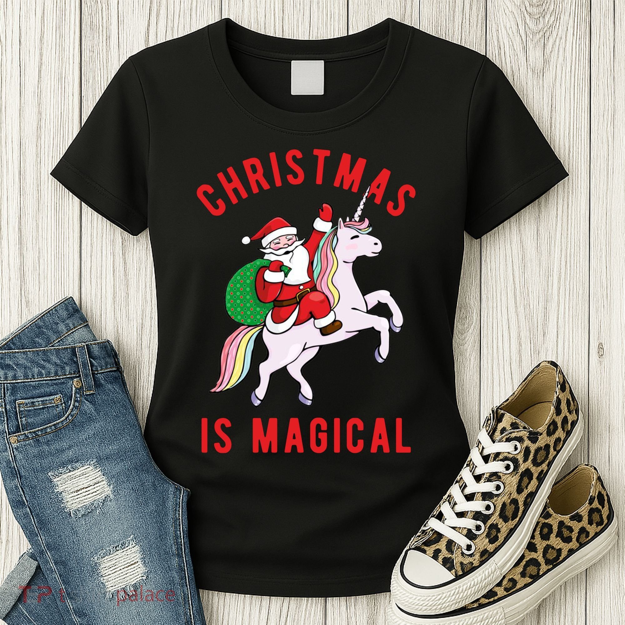 Christmas Is Magical Unicorn Santa Claus Women's T-Shirt