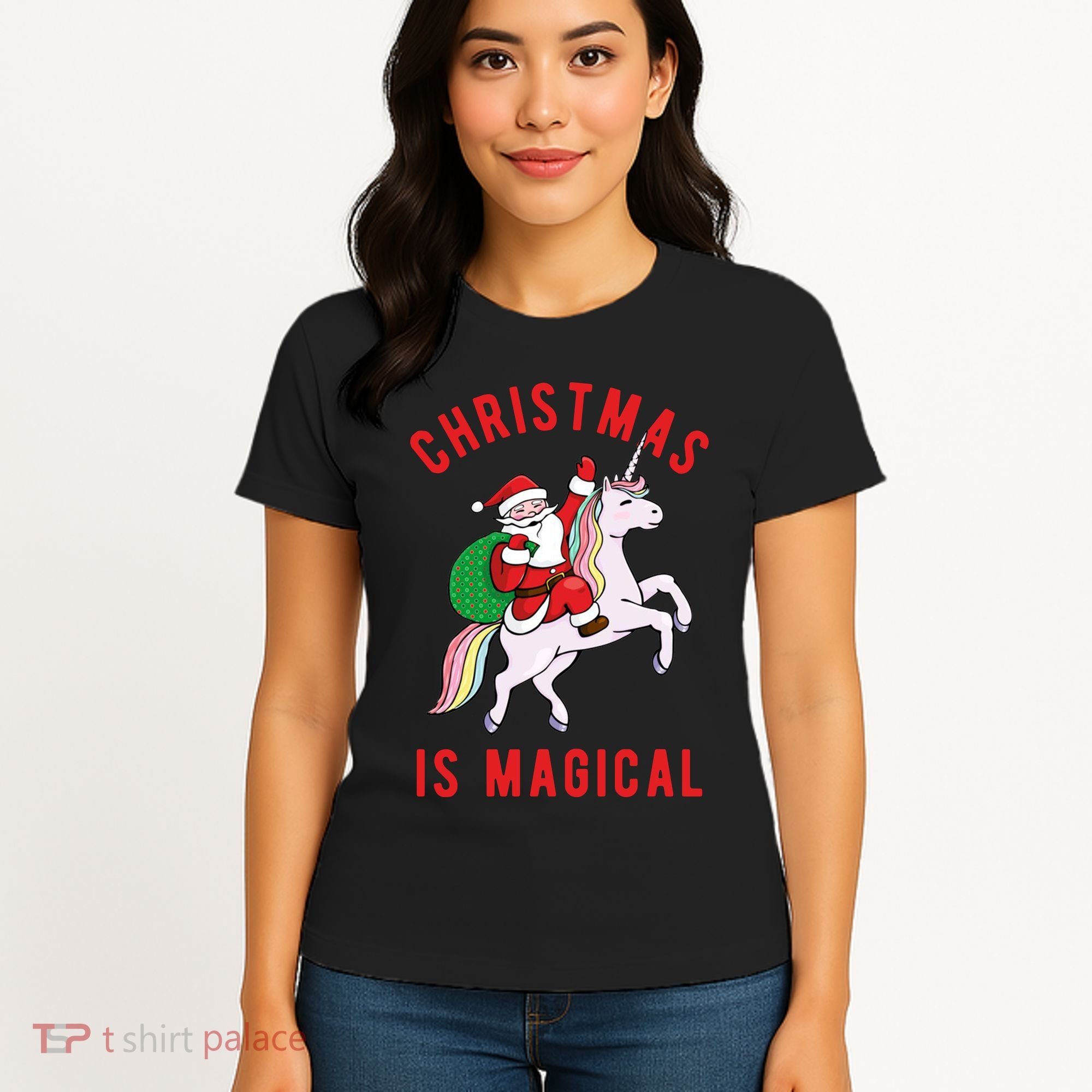Christmas Is Magical Unicorn Santa Claus Women's T-Shirt