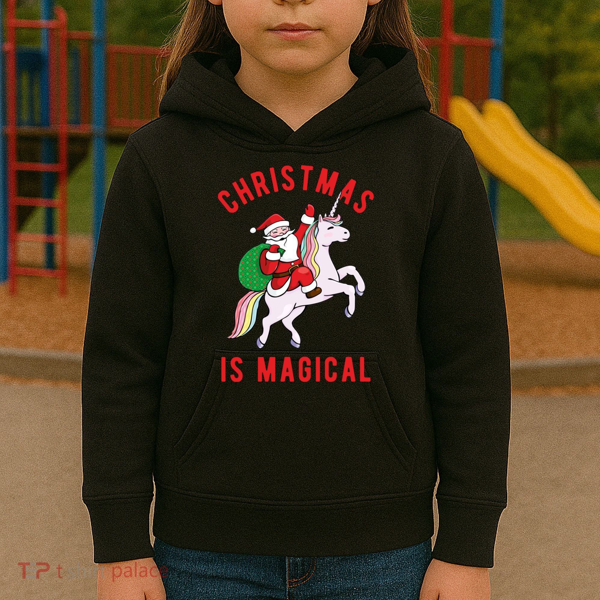 Christmas Is Magical Unicorn Santa Claus Kids Hoodie